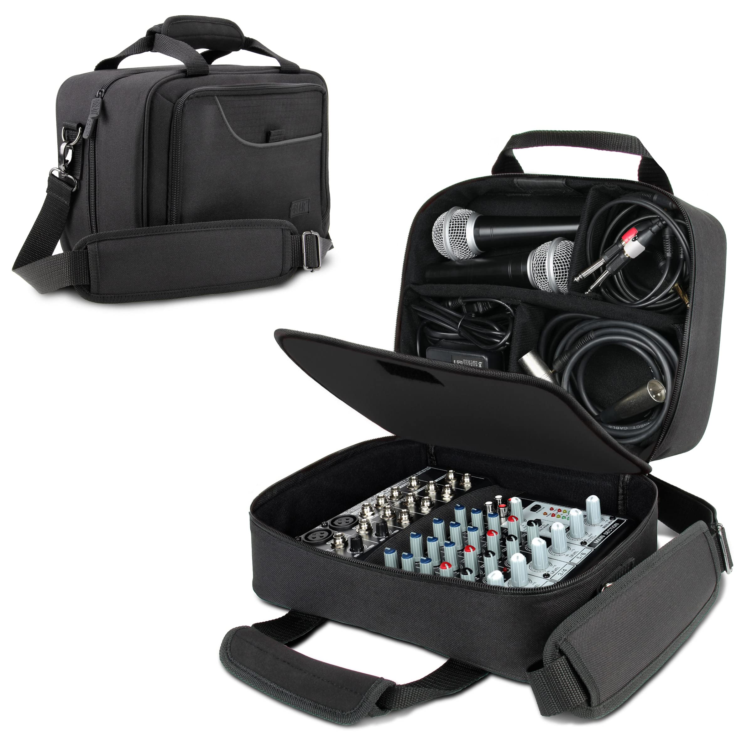 USA Gear Compact Audio DJ Mixer Case - Mixer Bag with Custom Storage for Cables & Microphones Compatible with Behringer Xenyx 80