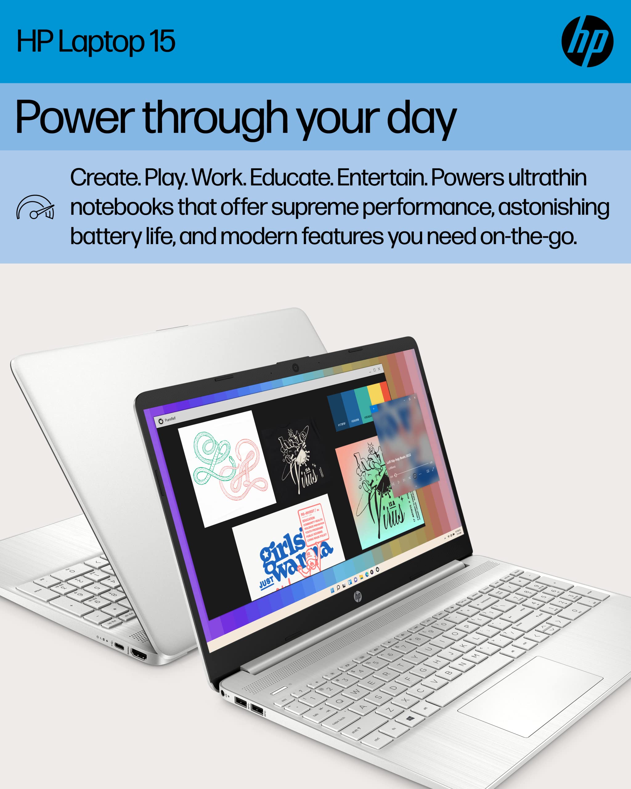 Hp 15.6 Inch Laptop, Amd Ryzen 7 5700U, 8 Gb Ram, 256 Gb Ssd, Hd Micro Edge Display, Windows 11 Home, Thin & Portable, Long Last