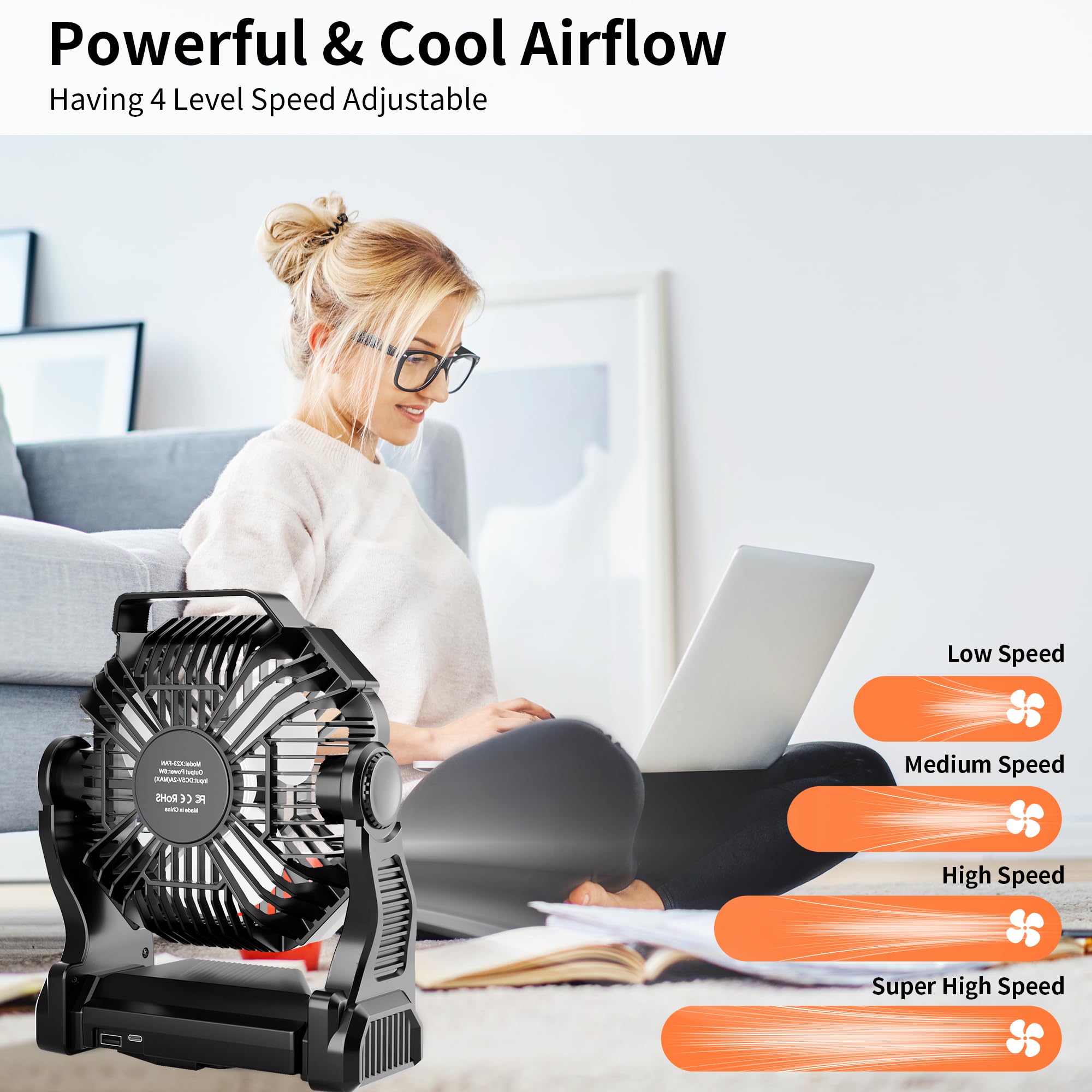 Tdlol Battery Operated Fan, Up 38H Rechargeable Camping Fan Battery Powered, 10In Battery Powered Fan Outdoor Camping Fan With L