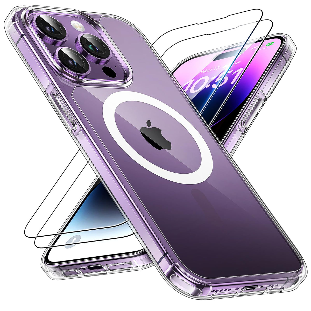 Tauri 3 In 1 For Iphone 14 Pro Max Case, Compatible With Magsafe [Not Yellowing] With 2X Screen Protector, Military Grade Protec