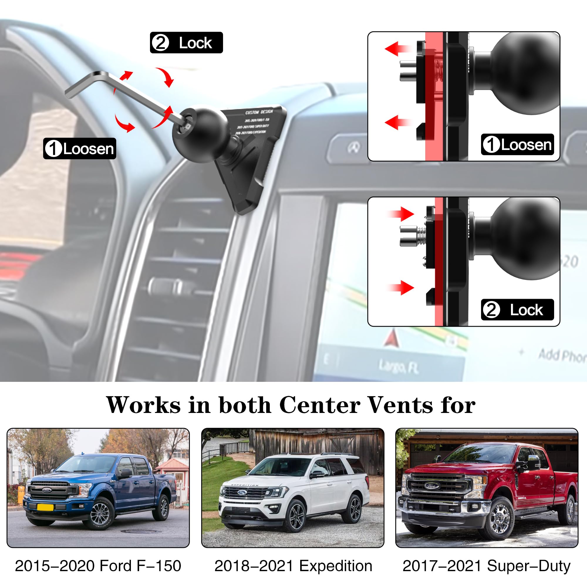 Easeord Phone Mount Compatible With Ford F-150 2015-2020, Expedition 2018-2021, Super Duty 2017-2021, 360 Rotation Aluminum F150