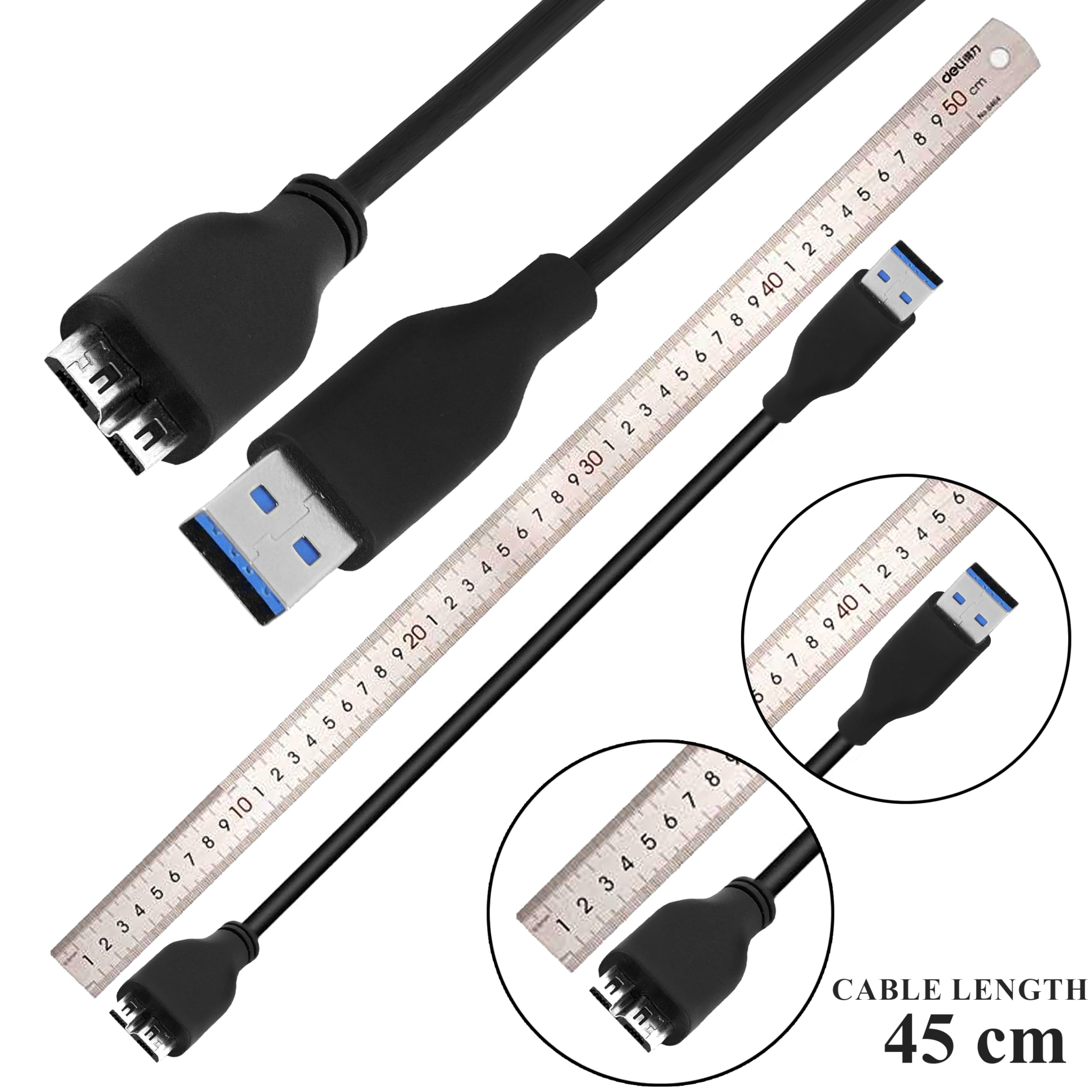Saitech It 45Cm Usb 3.0 Cable A To Micro B High Speed Upto 4.8 Gbps Data Transfer Cable For Portable External Hard Drive   Black