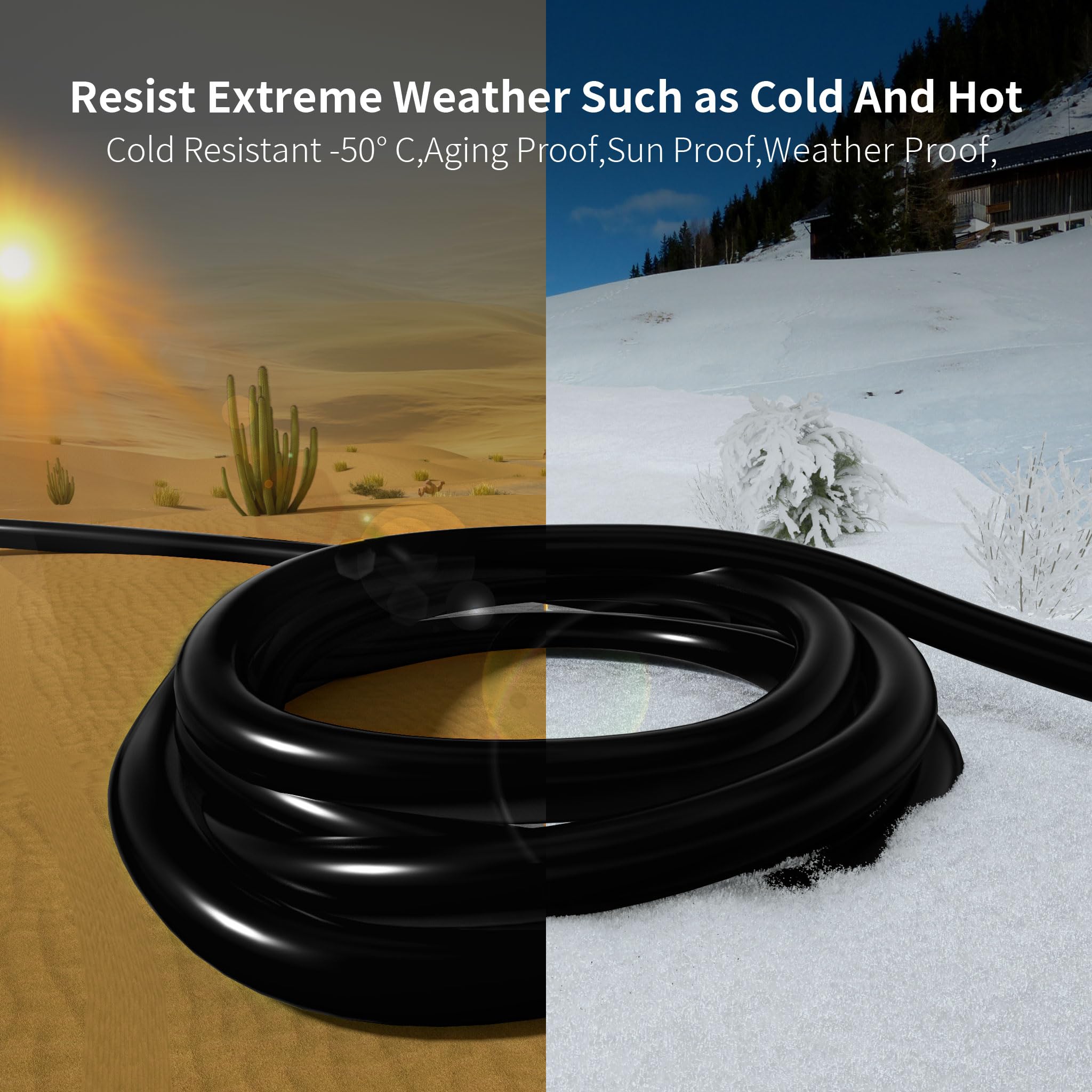 Huanchain 300 Ft 16 Gauge Black Indoor Outdoor Extension Cord Waterproof, Flexible Cold Weather 3 Prong Electric Cord Outside, 1