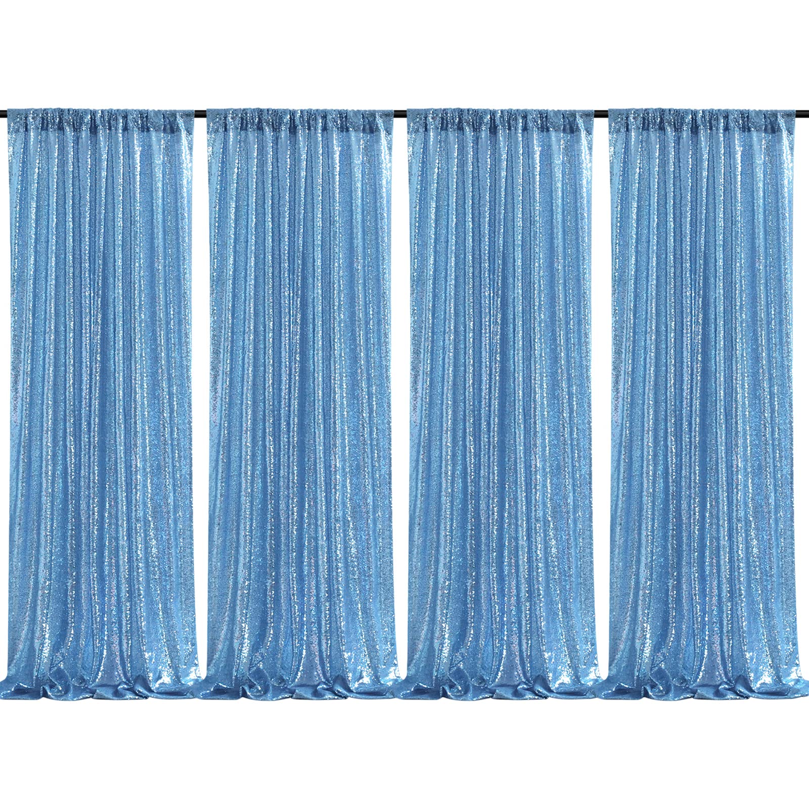 Baby Blue Christmas Backdrop Curtains 4 Pieces 2Ftx8Ft Sequin Photography Background Curtain For Party Decoration