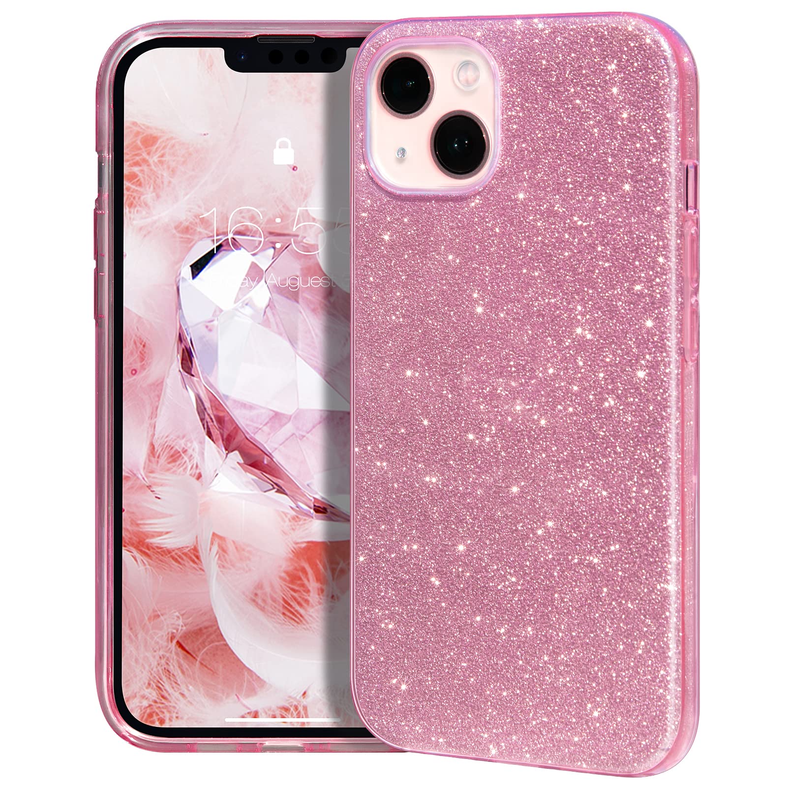 Mateprox Compatible With Iphone 14 Case Bling Sparkle Cute Girls Women Protective Cases Cover For Iphone 14 6.1'' 2022 (Pink)