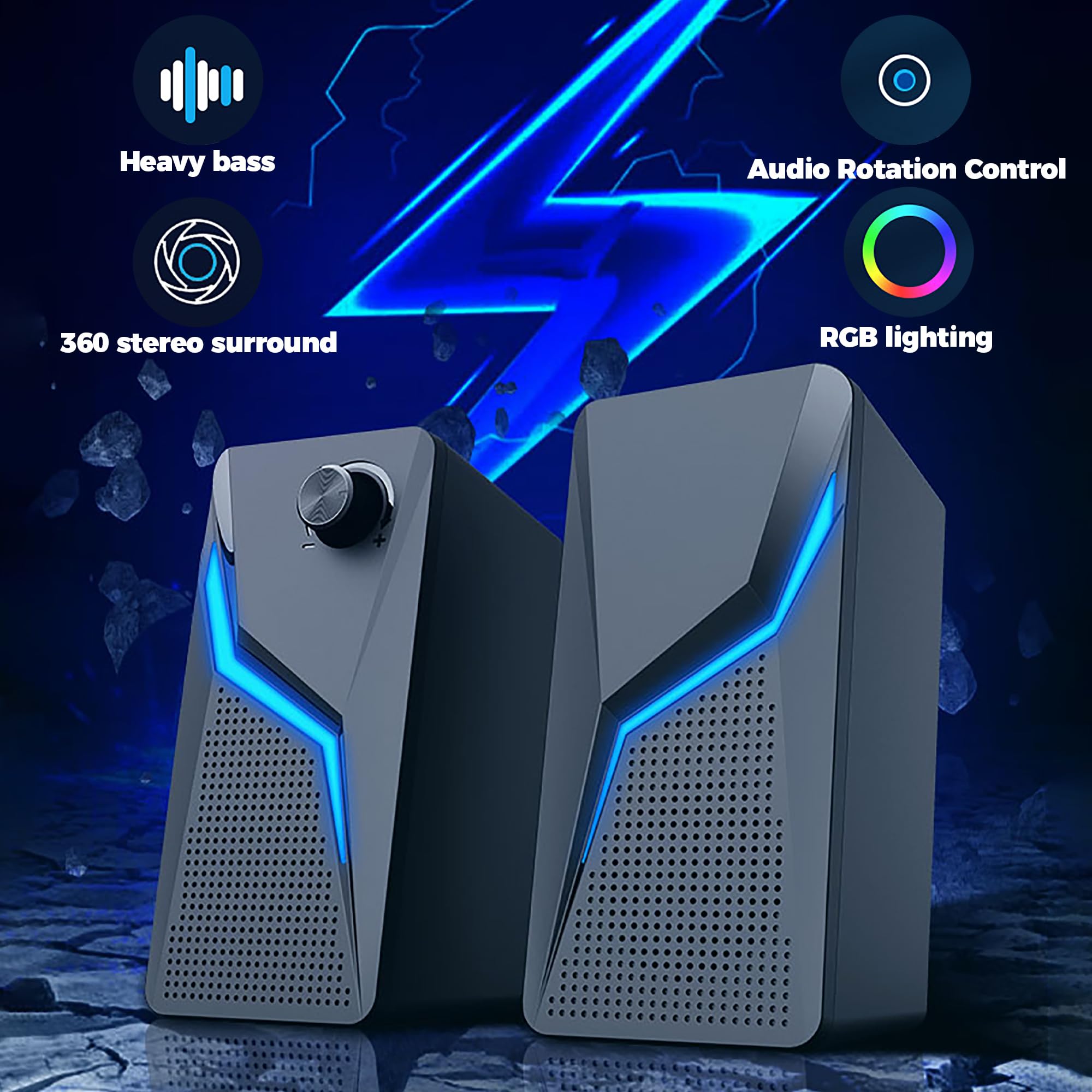 Roson Computer Speakers, Pc Gaming Speakers With Enhanced Bass And Volume Control, Stereo 2.0 Usb Powered 3.5Mm Aux Multimedia S