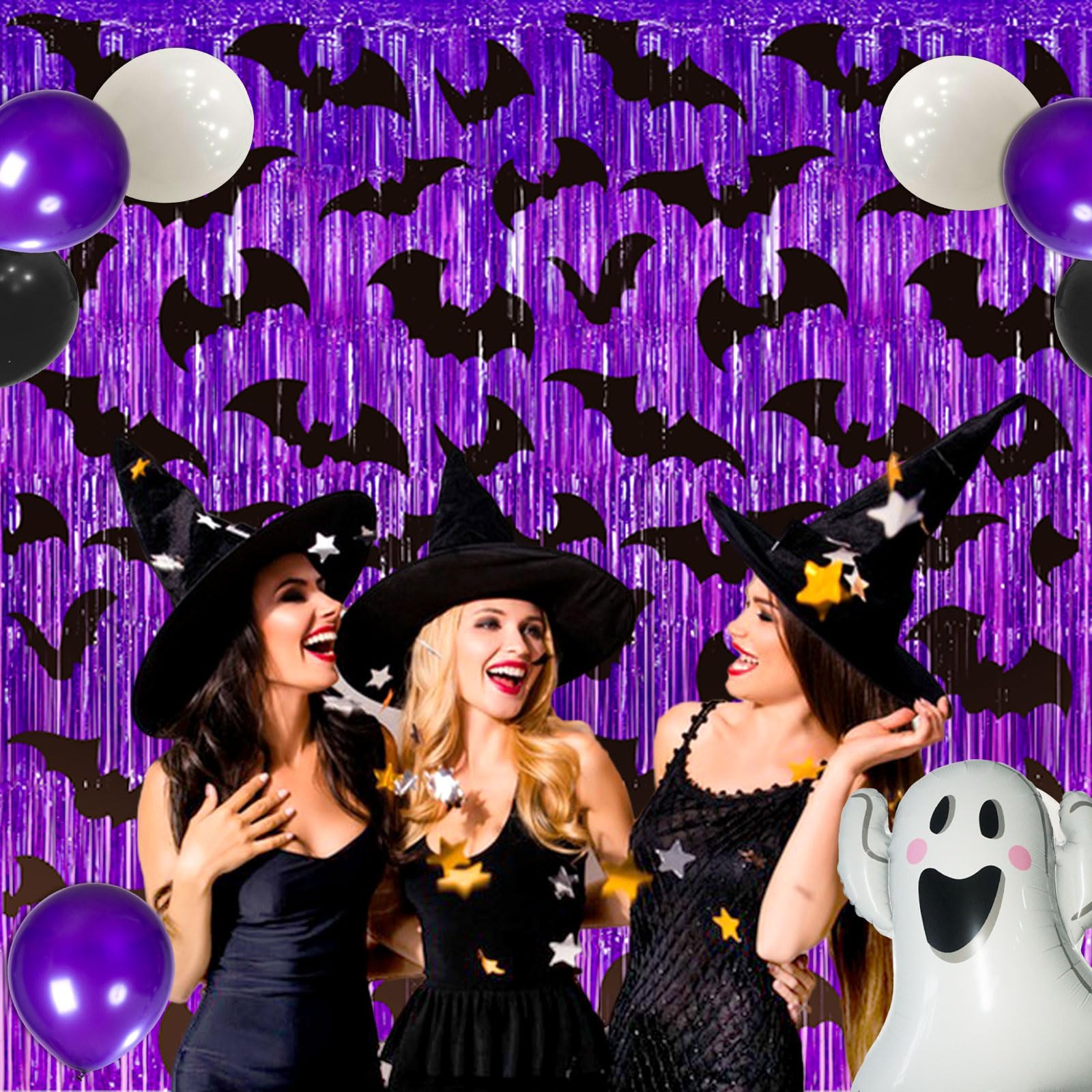 Yavxzvbw Purple Halloween Fringe Curtain Halloween Party Decorations Halloween Photo Backdrop With Purple Black Bat Decorations