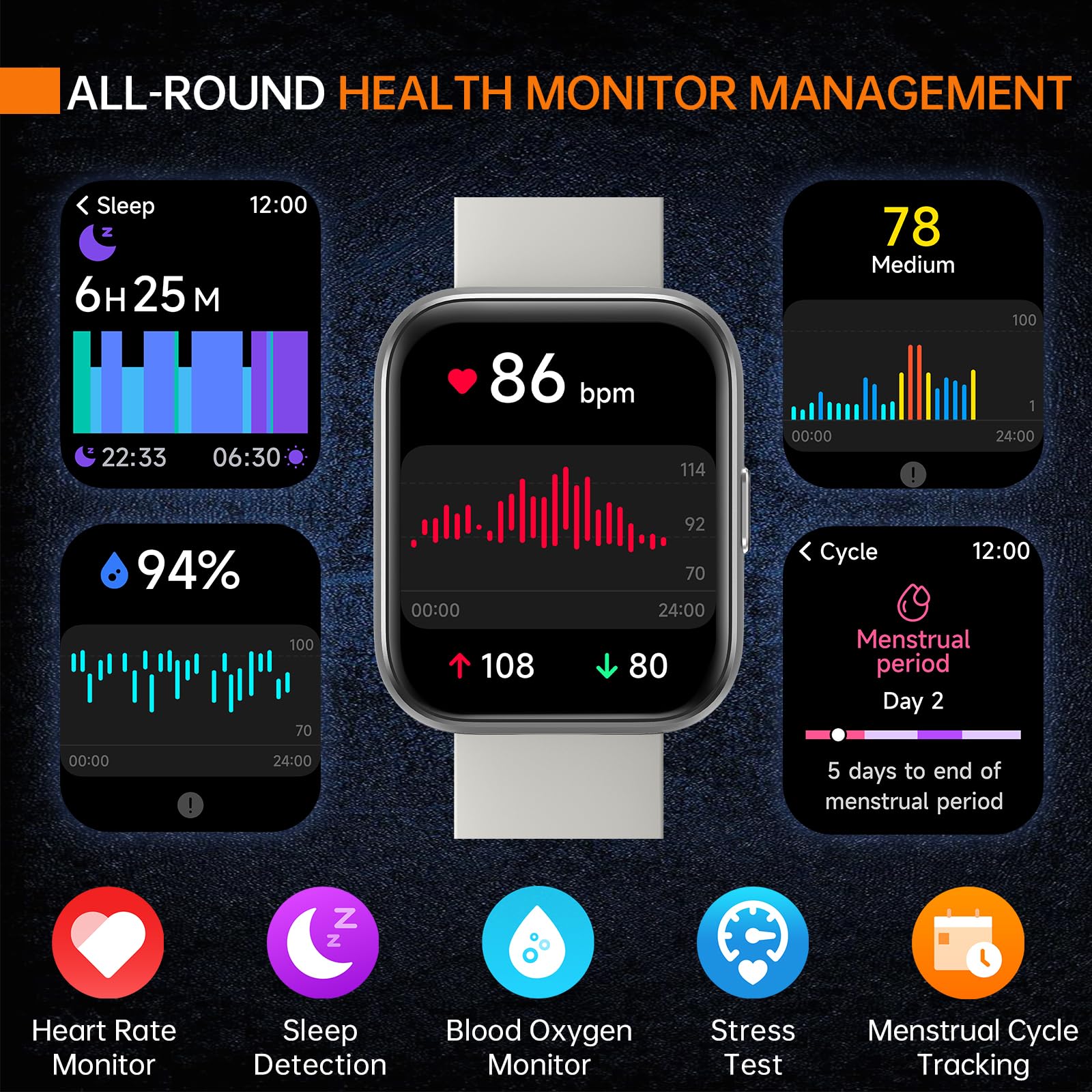 Aeac Smart Watch For Women/Men, Fitness Watch, Alexa Built-In & Stable Bluetooth Call, With Heart Rate/Spo2/Sleep Monitor, 100 S