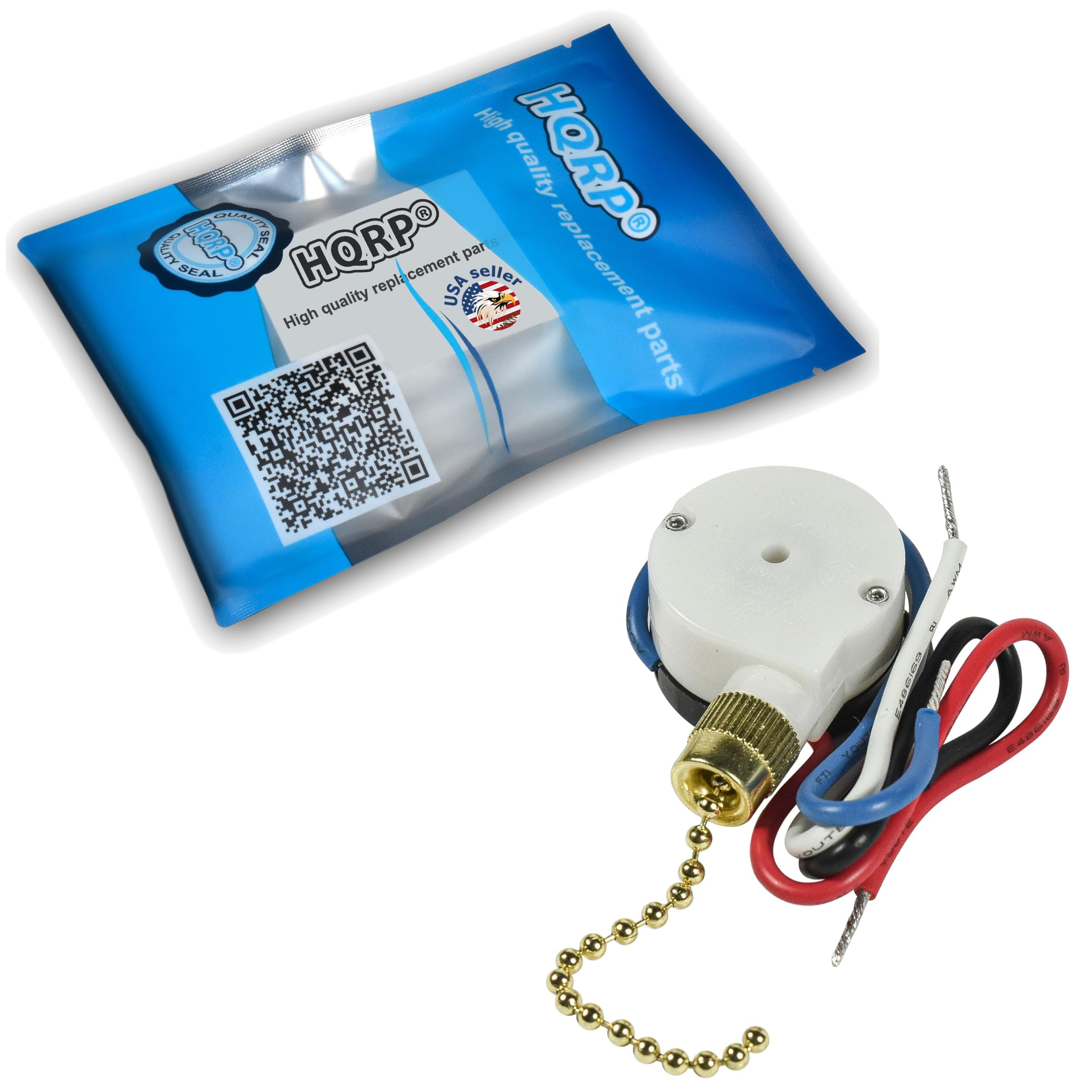 Hqrp 3 Speed 4 Wire Switch Compatible With Hunter, Hampton Bay, Harbor Breeze, Westinghouse Ceiling Fan Pull Chain Light Switch