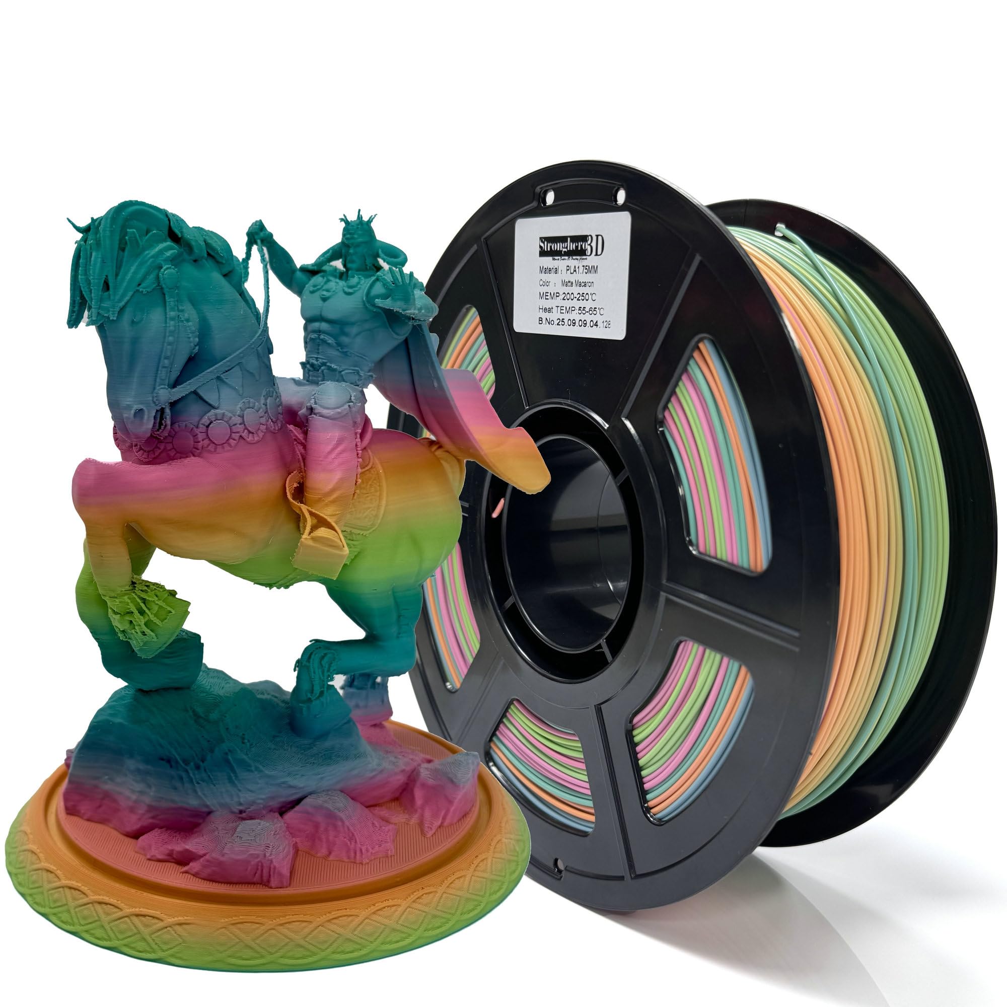 Stronghero3D PLA 3D Printer Filament,Matte Multi Color Filament,Macarons Color Filament,Rainbow,1.75mm,Net Weight 1kg(2.2lbs)