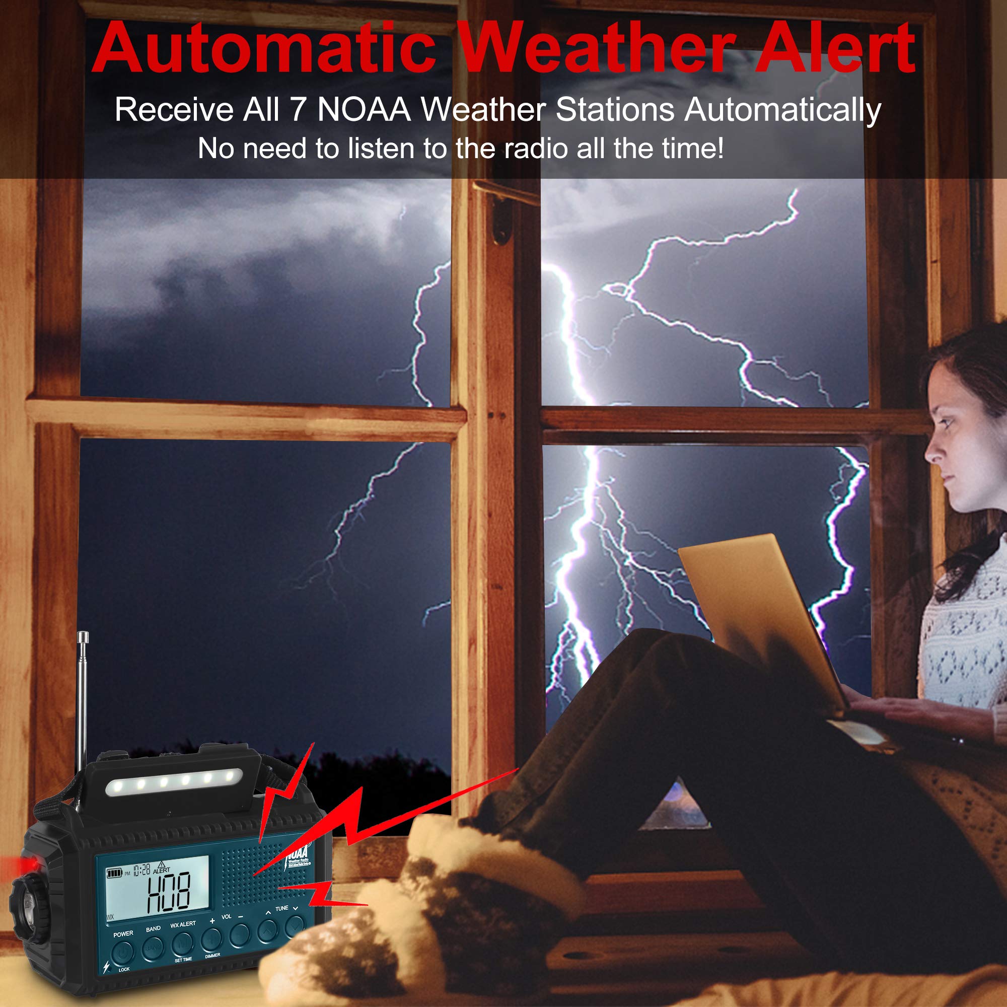 Auto Noaa Alert Digital Weather Radio 5000 Solar Hand Crank Am Fm Shortwave Portable Battery Operated Emergency Survival Radio W