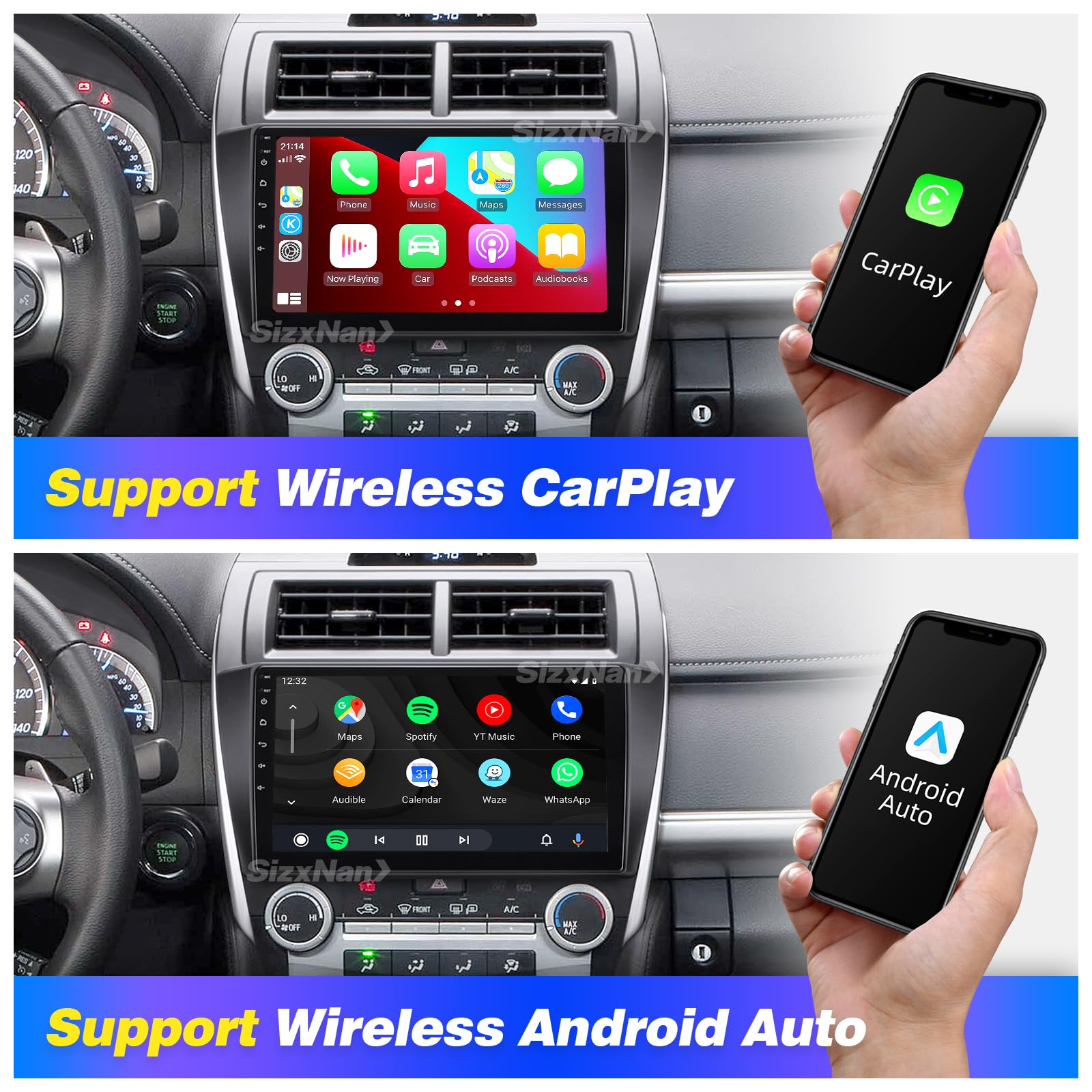 Sizxnanv For Android 11 Compatible With Wirelessly Carplay Android Auto,Car Radio Stereo Bluetooth Navigation Gps Wifi Fm/Am 8 C