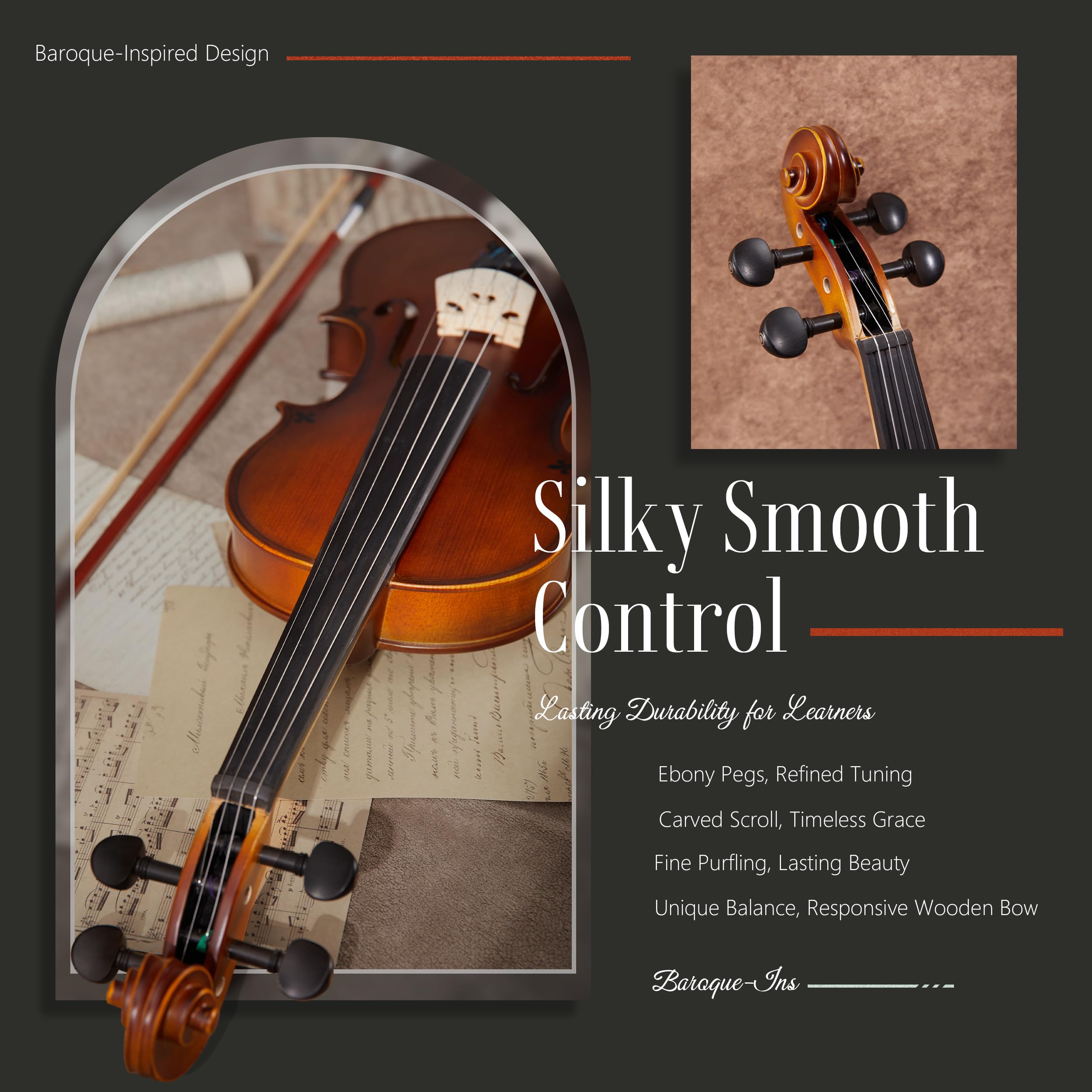 Aklot Handcrafted Full Size Violin: 4/4 Solid Wood Fiddle, Acoustic Beginner Violin Kit With Hard Case, Lesson Book, Bow, Should