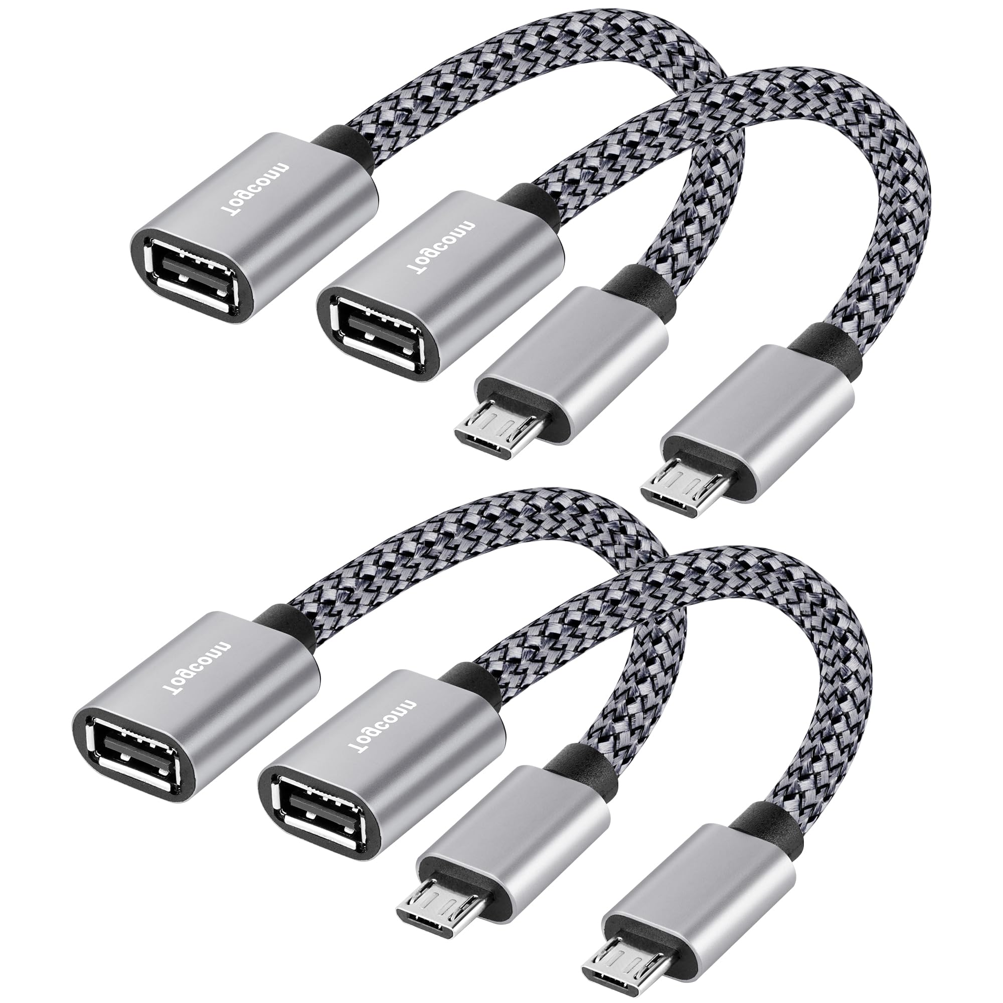 Togconn Micro Usb To Usb Adapter, Micro Usb 2.0 Otg Cable 4 Pack, Nylon Braided, Aluminum Shells, Usb Male To Usb Female For S7 