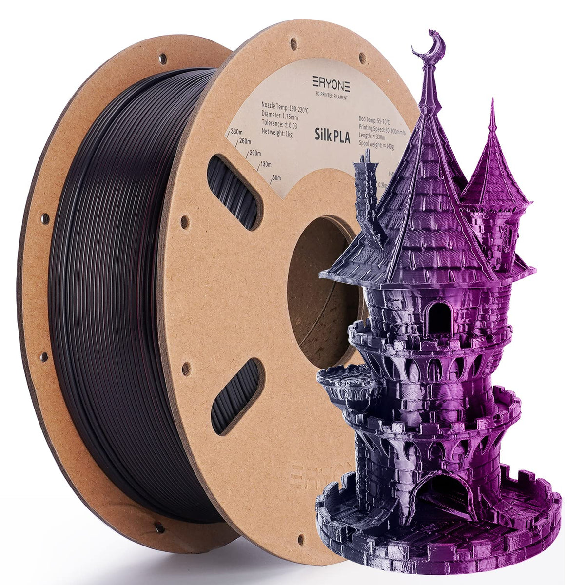 Eryone Silk Dual Color Filament Pla 3D Printer 1.75Mm +/  0.03Mm, Coextrusion Filament Pla Shiny Filament 1Kg(2.2Lbs), Black&Ros