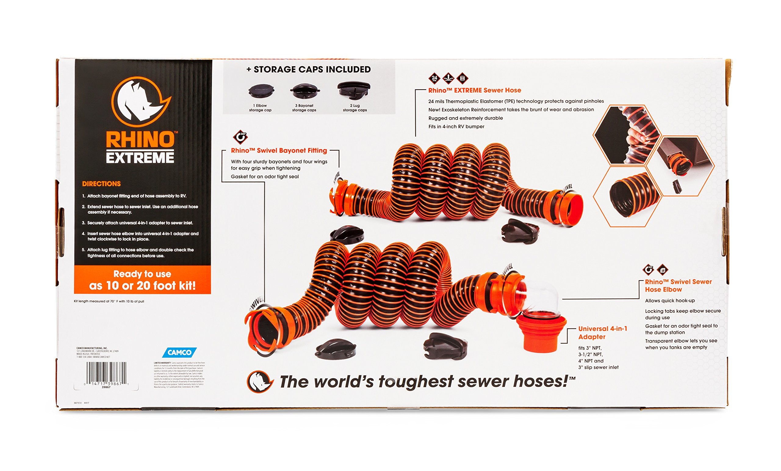 Camco Rhinoextreme 20-Foot Camper/Rv Sewer Hose Kit | Features Tpe Technology For Abrasion Resistance And Crush Protection | Inc,WBAUVB00HRIHYOS