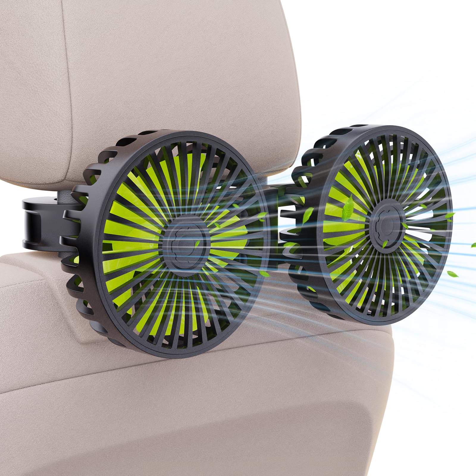 Hayousui Usb Car Cooling Fans For Backseat: Dual Head Car Fan For Kids 3 Speeds 360 Rotatable Vehicle Rear Headrest Fans 5V Powe