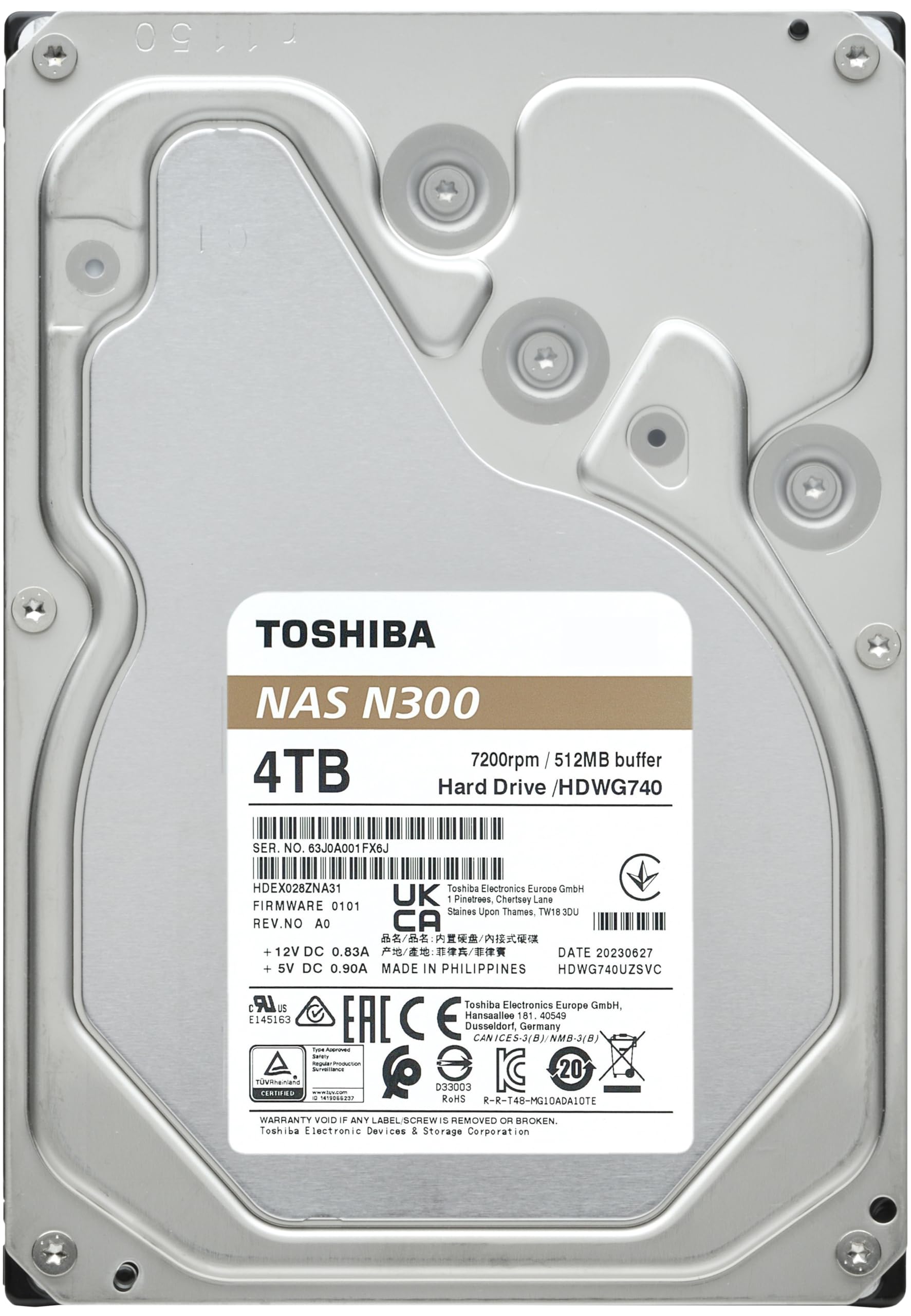 Toshiba N300 4Tb Nas 3.5 Inch Internal Hard Drive   Cmr Sata 6 Gb/S 7200 Rpm 512 Mb Cache   Hdwg740Xzstc