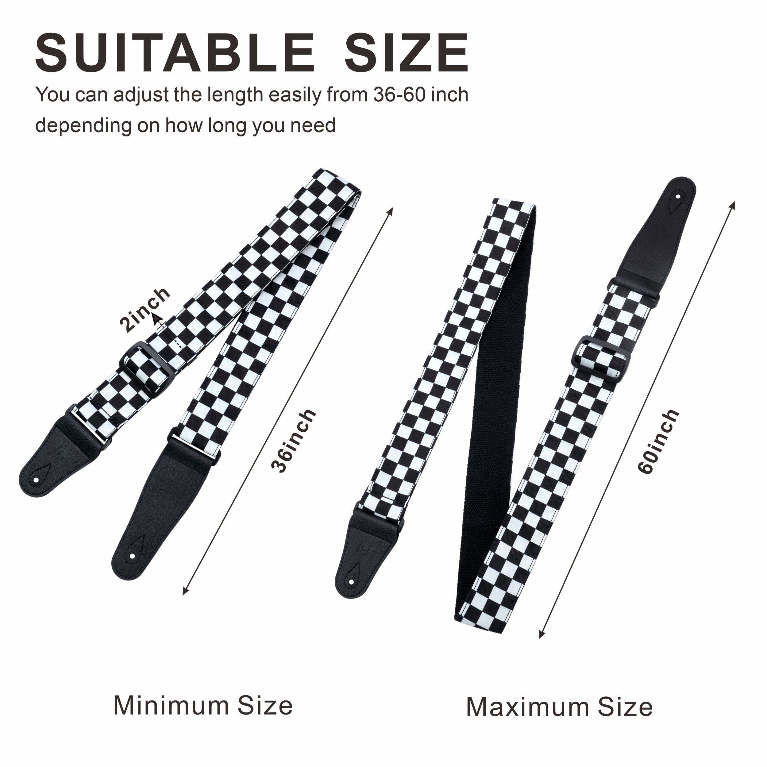 Nefelibata Guitar Strap 2'' Wide Double Layer Cotton Original Design Adjustable Guitar Straps With Long Leather Ends For Bass, E