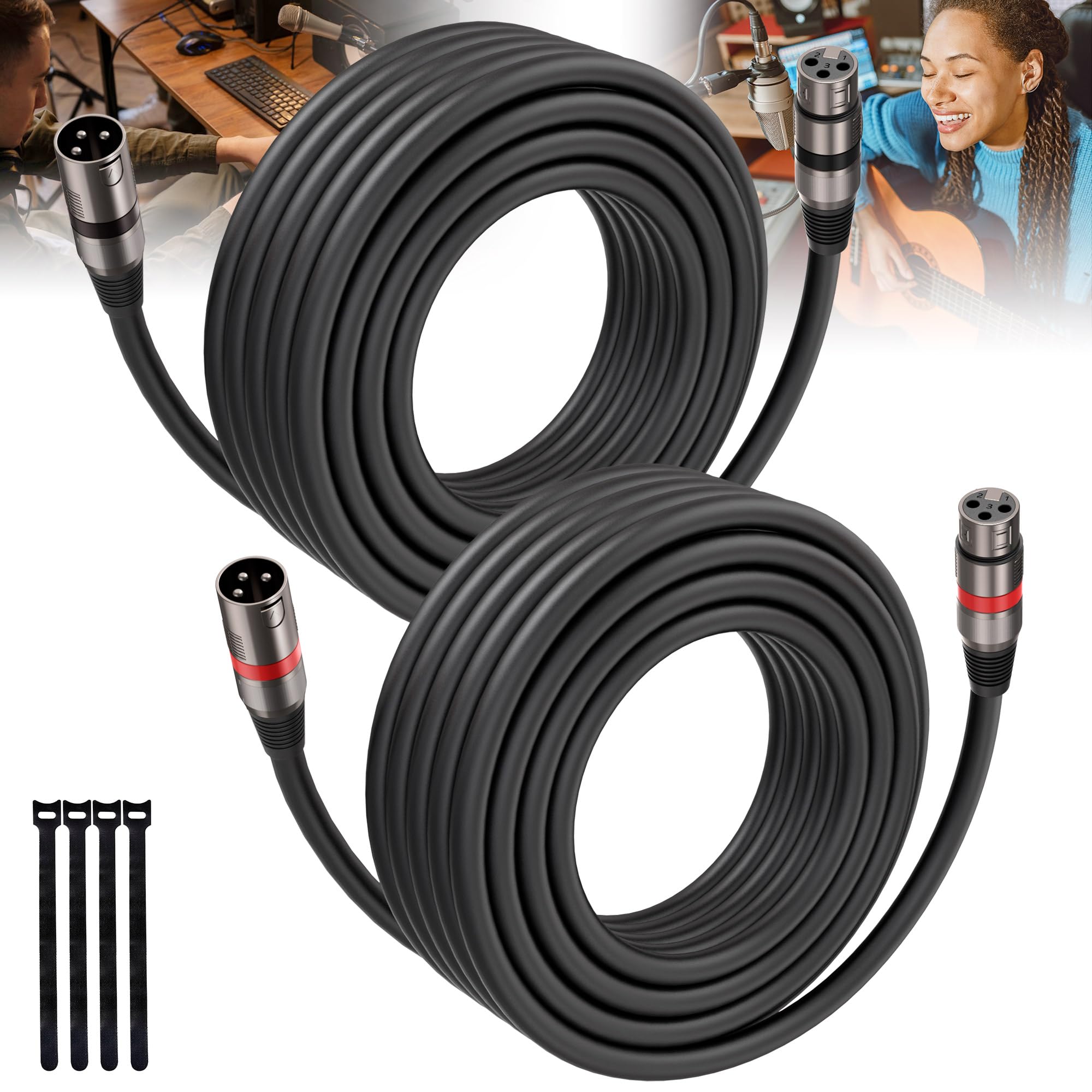 Xlr Cables 25Ft/8M 2 Packs, Premium Heavy Duty Balanced Microphone Cable With 3 Pin Xlr Male To Female Microphone Cord Connector