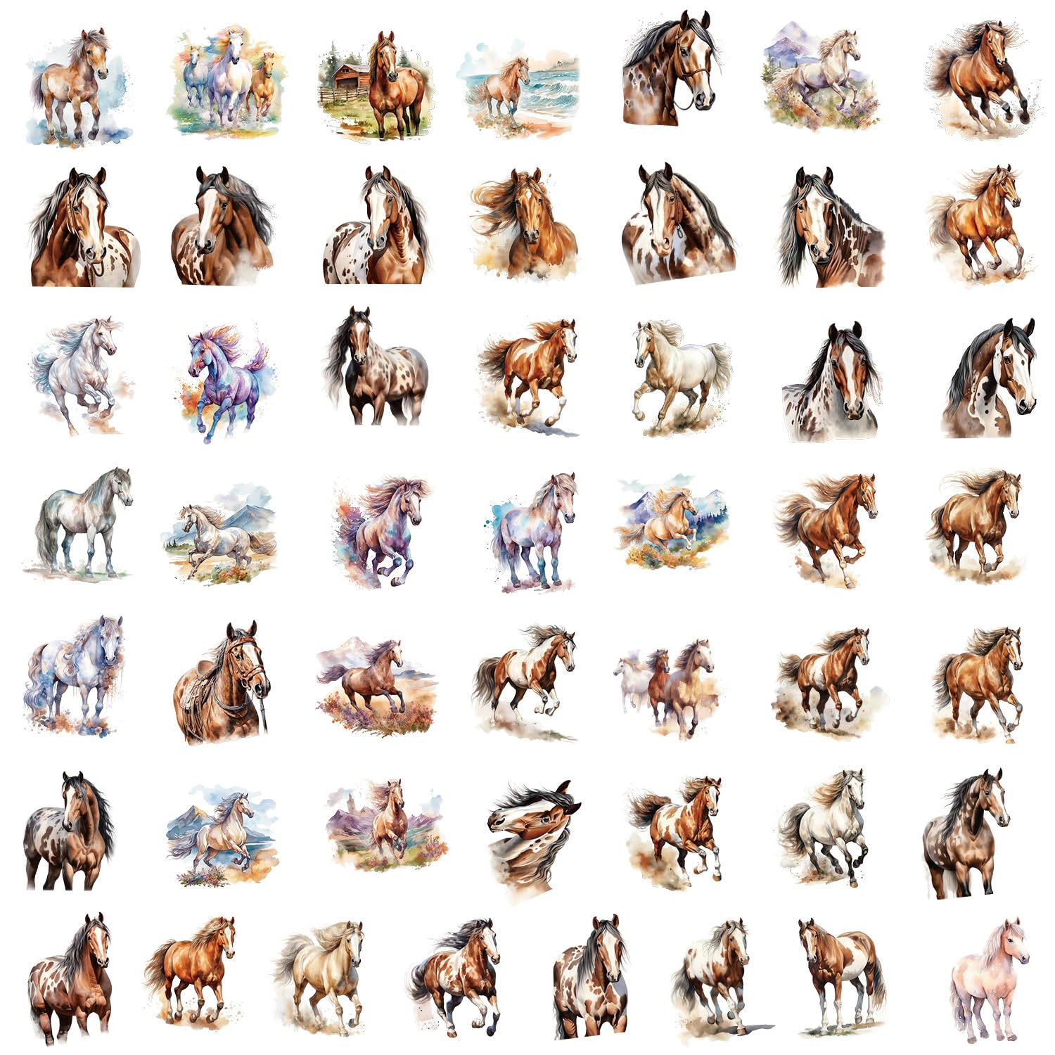 50Pcs Horse Stickers Pack, Waterproof Vinyl Stickers For Water Bottle, Hydro Flask, Journal, Scrapbook, Laptop, Kindle, Skateboa