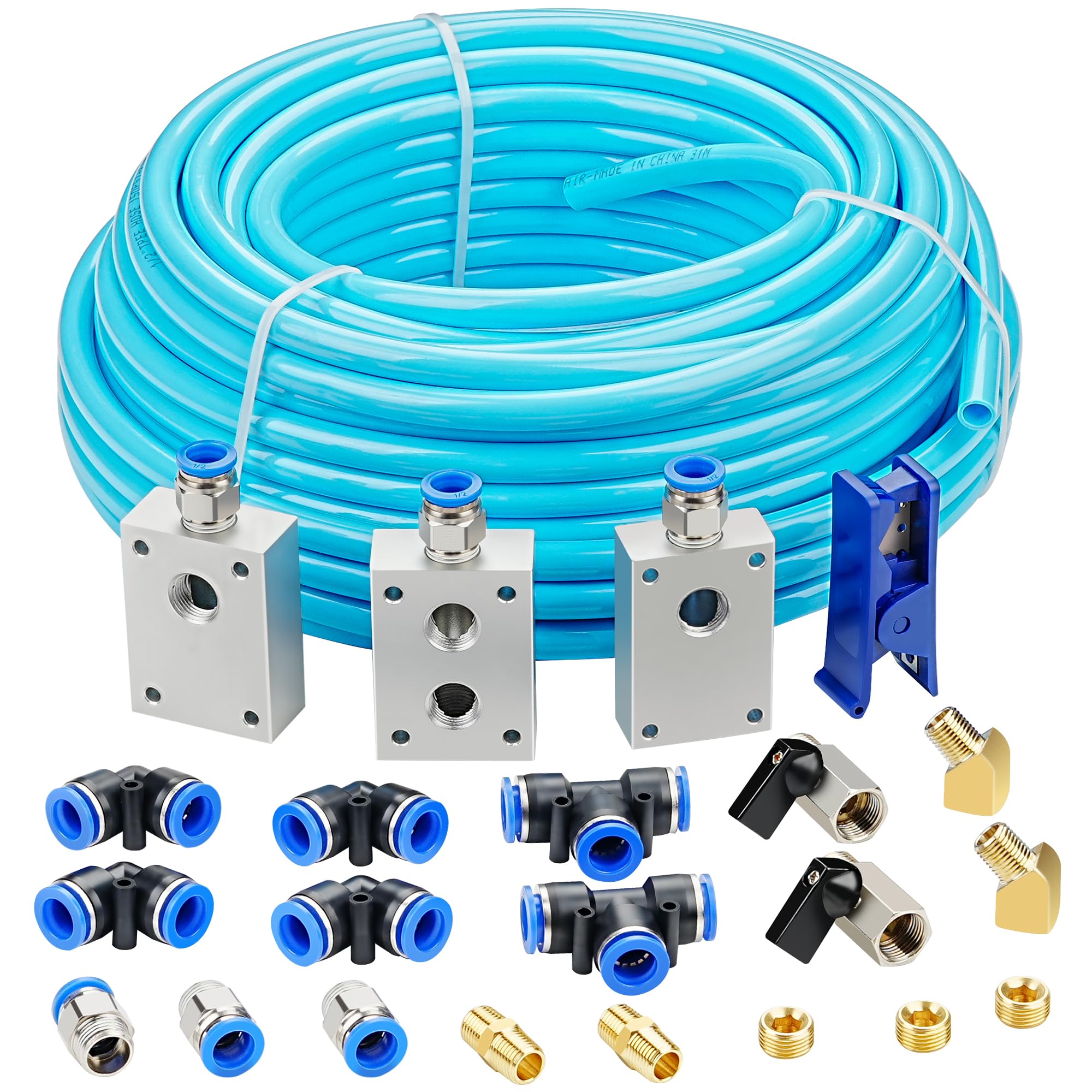 Hootsum 1/2Od Compressed Air Piping System And Shop Air Line Kit With 100Ft Tpee Tubing 3/8''Id