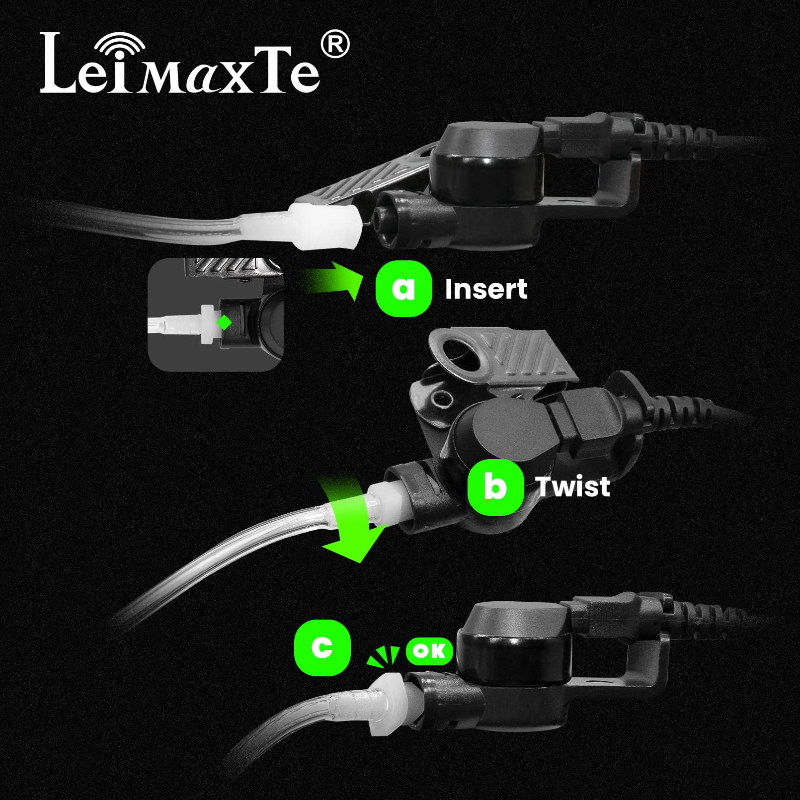 Leimaxte Acoustic Tube Earpiece Coil Tubes Replacement For Two Way Radio Headsets Fbi Style Motorola Kenwood Walkie Talkie Earpieces With 2X Radio Earbuds (5 Pcs)