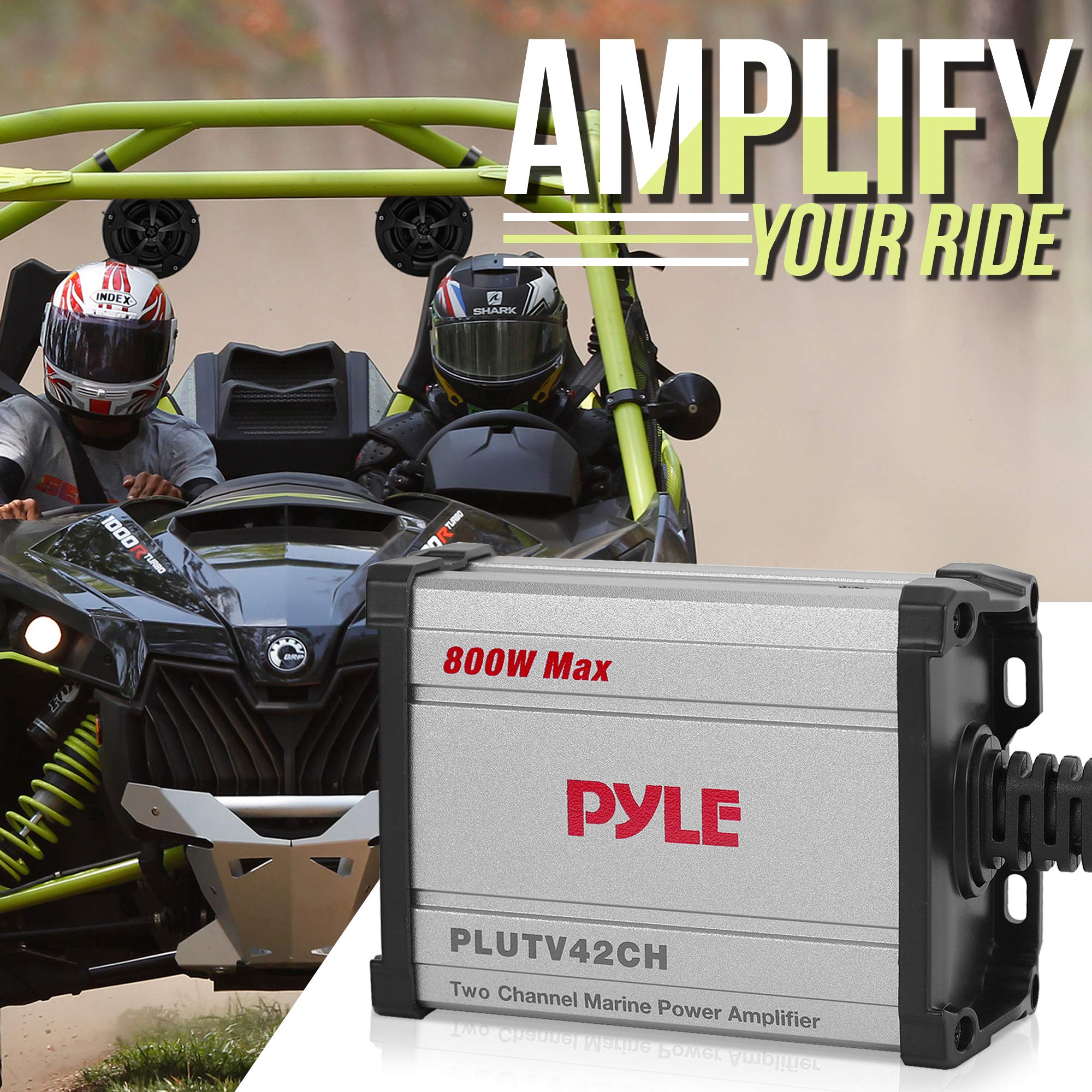 Pyle Waterproof Off-Road Speakers With Amplifier - 4 Inch 800W 2-Channel Marine Grade Waketower Speakers System Full Range Outdo
