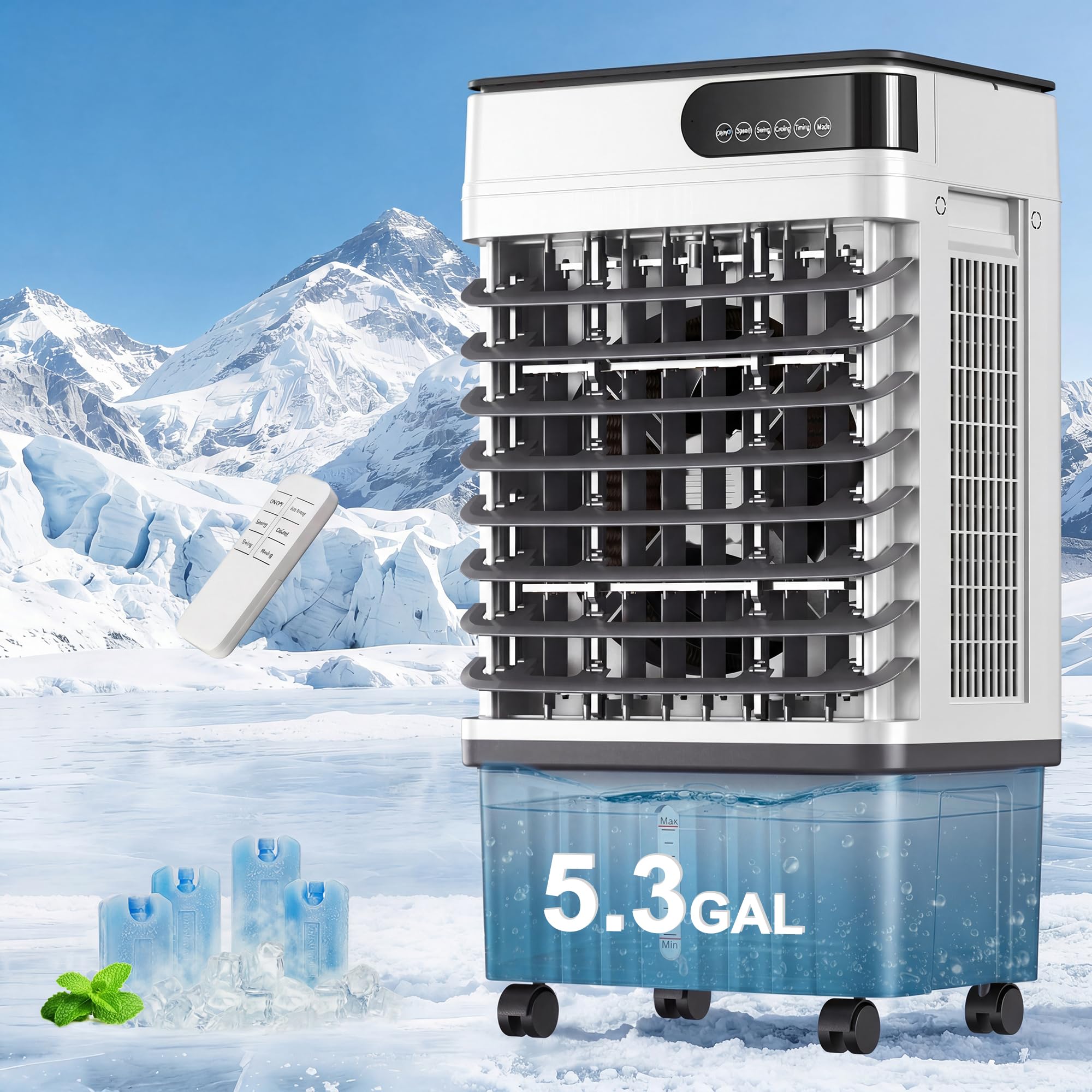 Uthfy Swamp Cooler, 30 Inch Evaporative Air Cooler with 5.3 Gal Large Water Tank, 1800 CFM, 120 Oscillation, 3 Modes & 3 Speeds,