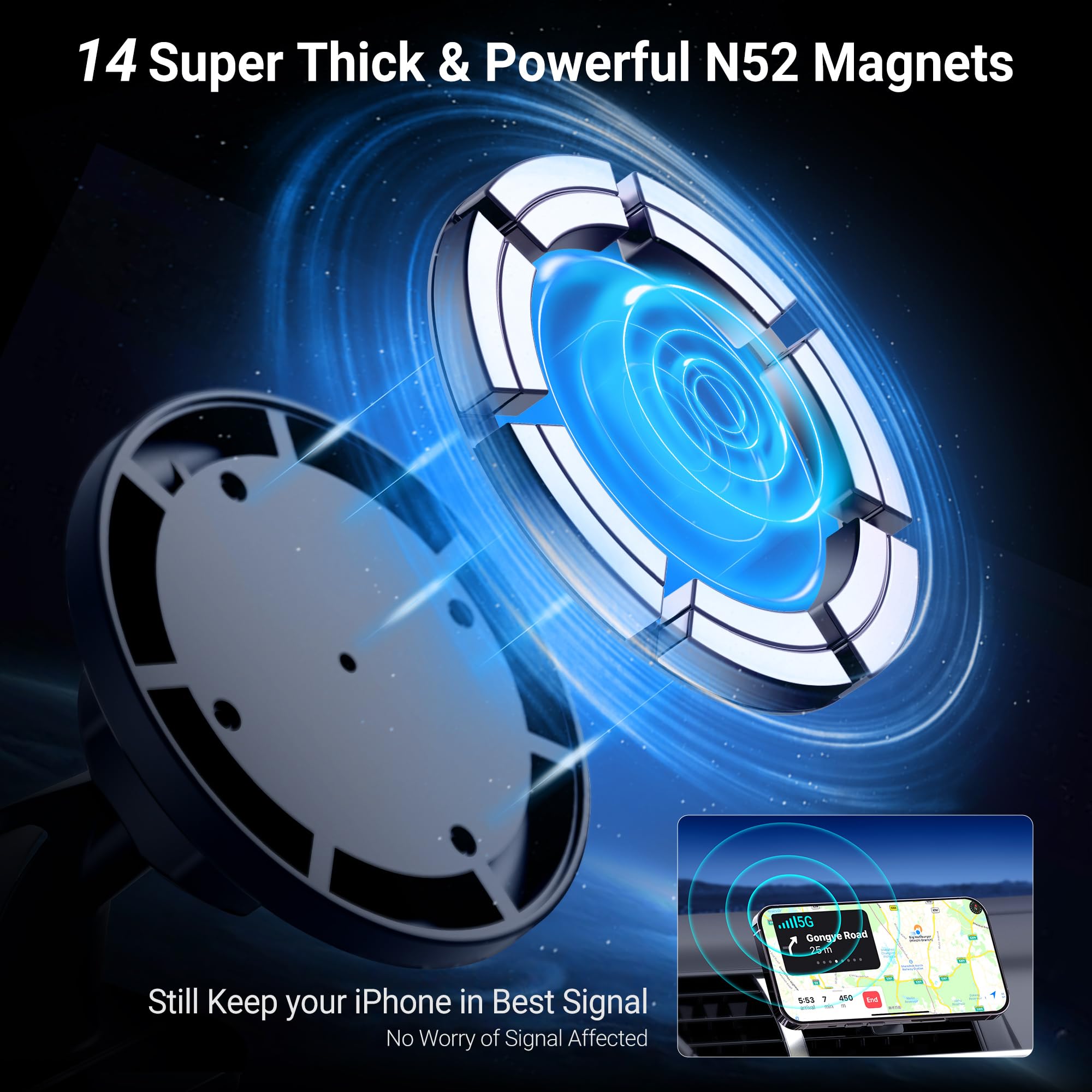 Profezzion Cd Slot & Vent Clip Combo Magnetic Phone Holder Compatible With Magsafe On Car Cd Player Slot Or Air Vent For Iphone