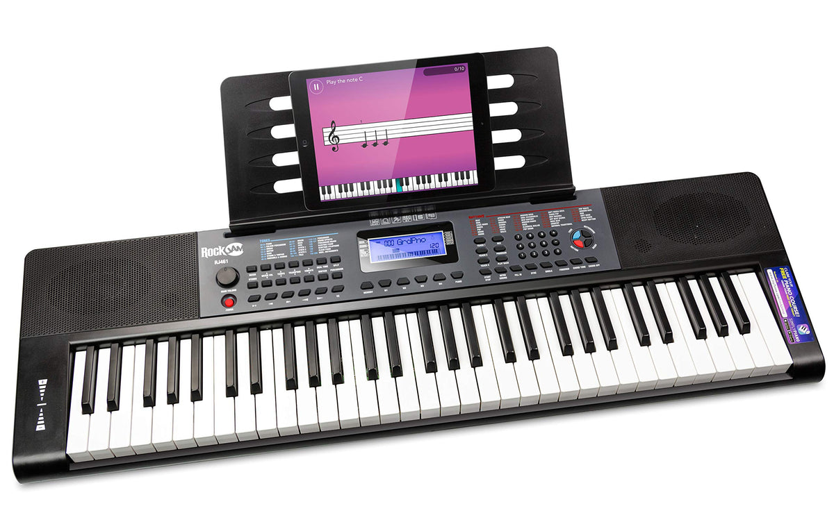 Rockjam 61 Key Keyboard Piano With Pitch Bend, Power Supply, Sheet Music Stand, Piano Note Stickers & Simply Piano Lessons