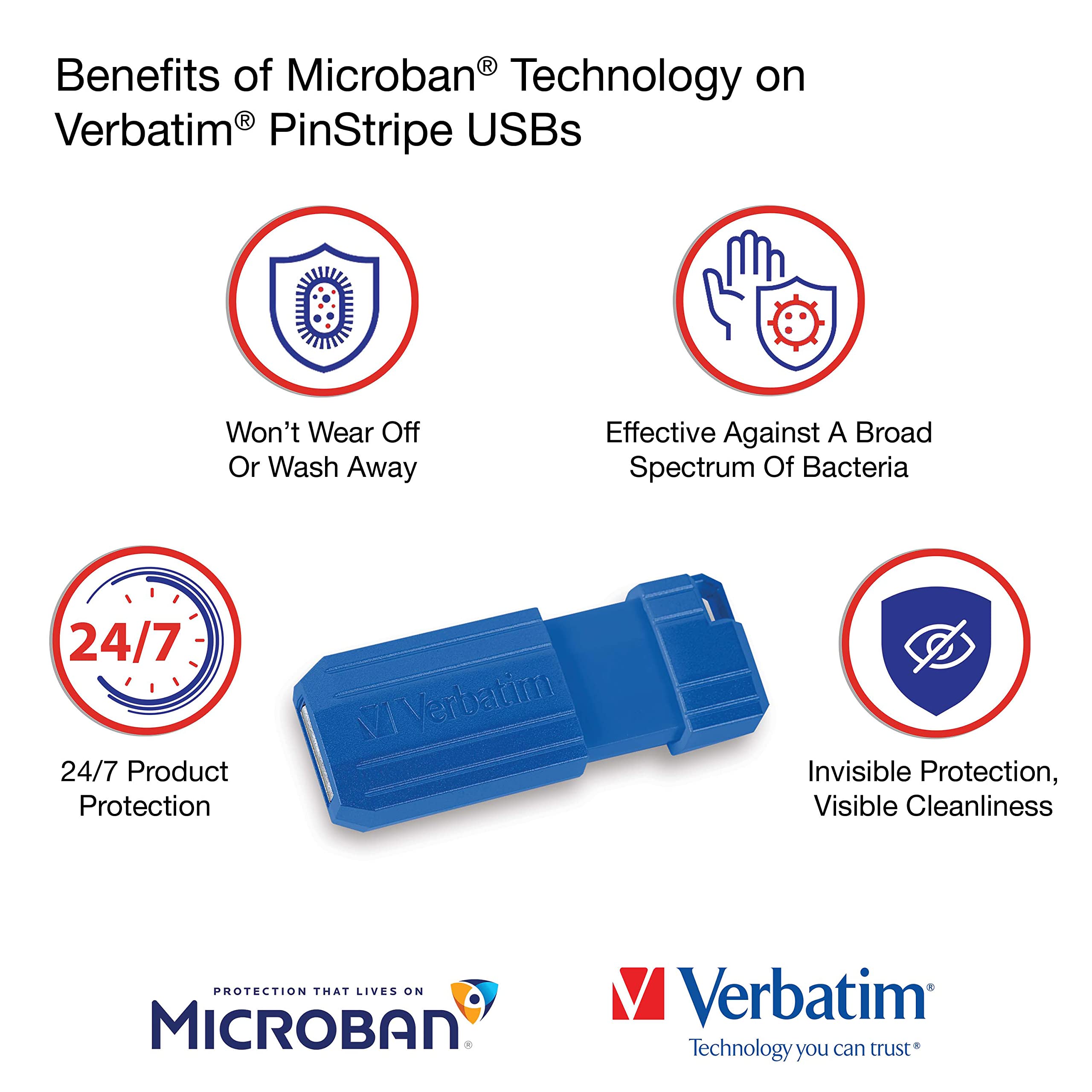 Verbatim 32Gb Pinstripe Usb 2.0 Flash Drive Retractable Thumb Drive   5 Pack   Multicolor (Green, Blue, Red, Purple, Cyan)
