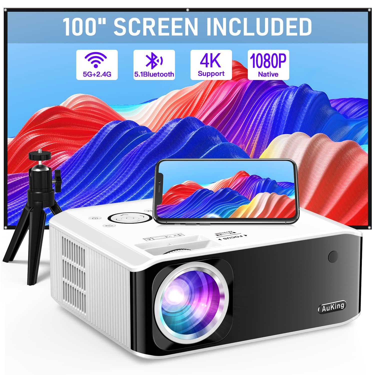 [Electric Keystone] Auking Projector, 6D/4P Projector With Wifi And Bluetooth, 4K Support Home Theater Video Projector, Compatib