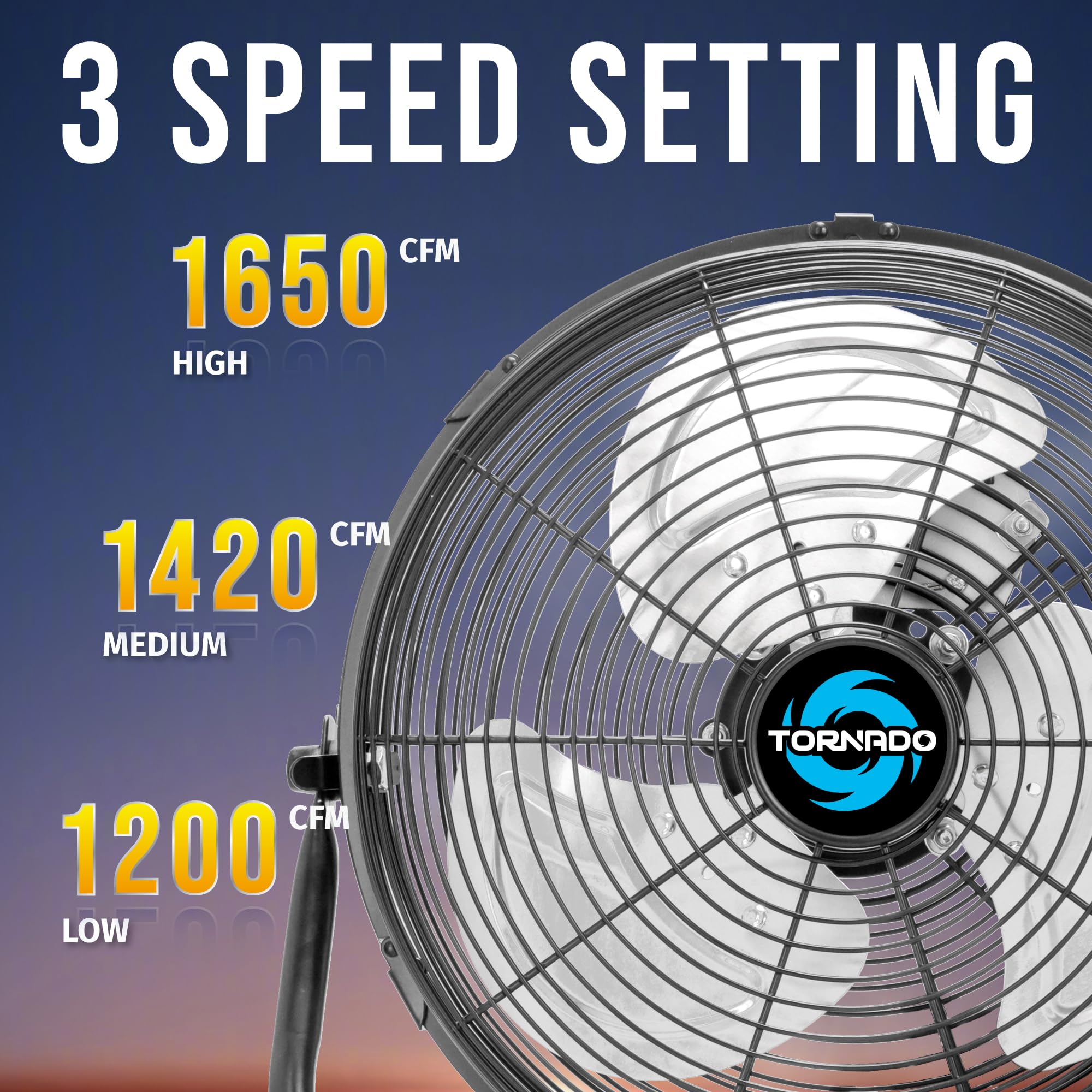 Tornado 12 Inch High Velocity Floor Fan, Heavy Duty Metal Industrial Fans, 3 Powerful Speed, 120 Adjustable Tilting 6.0 Ft Cord
