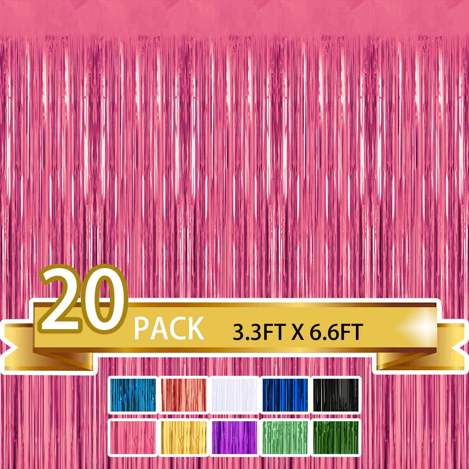 20 Pack Pink Metallic Tinsel Foil Fringe Curtains Party Photo Backdrop Party Streamers For Birthday,Graduation,New Year Eve Deco