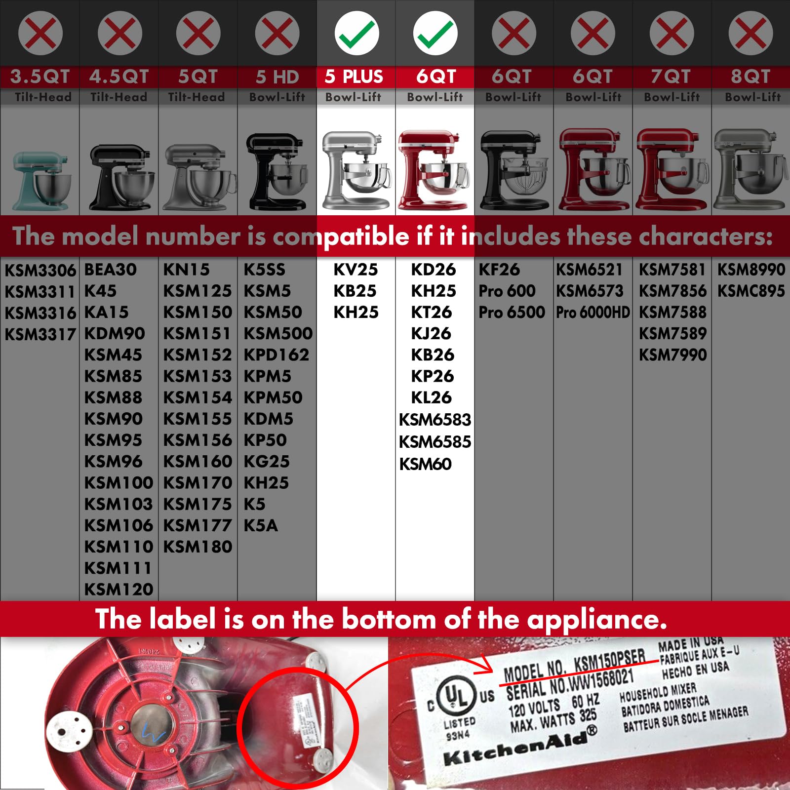 Qap Quality Art Practical Stainless Steel Spiral Dough Hook Replacement For Kitchenaid 5Plus & 6Qt Bowl Lift Stand Mixers, Rustp