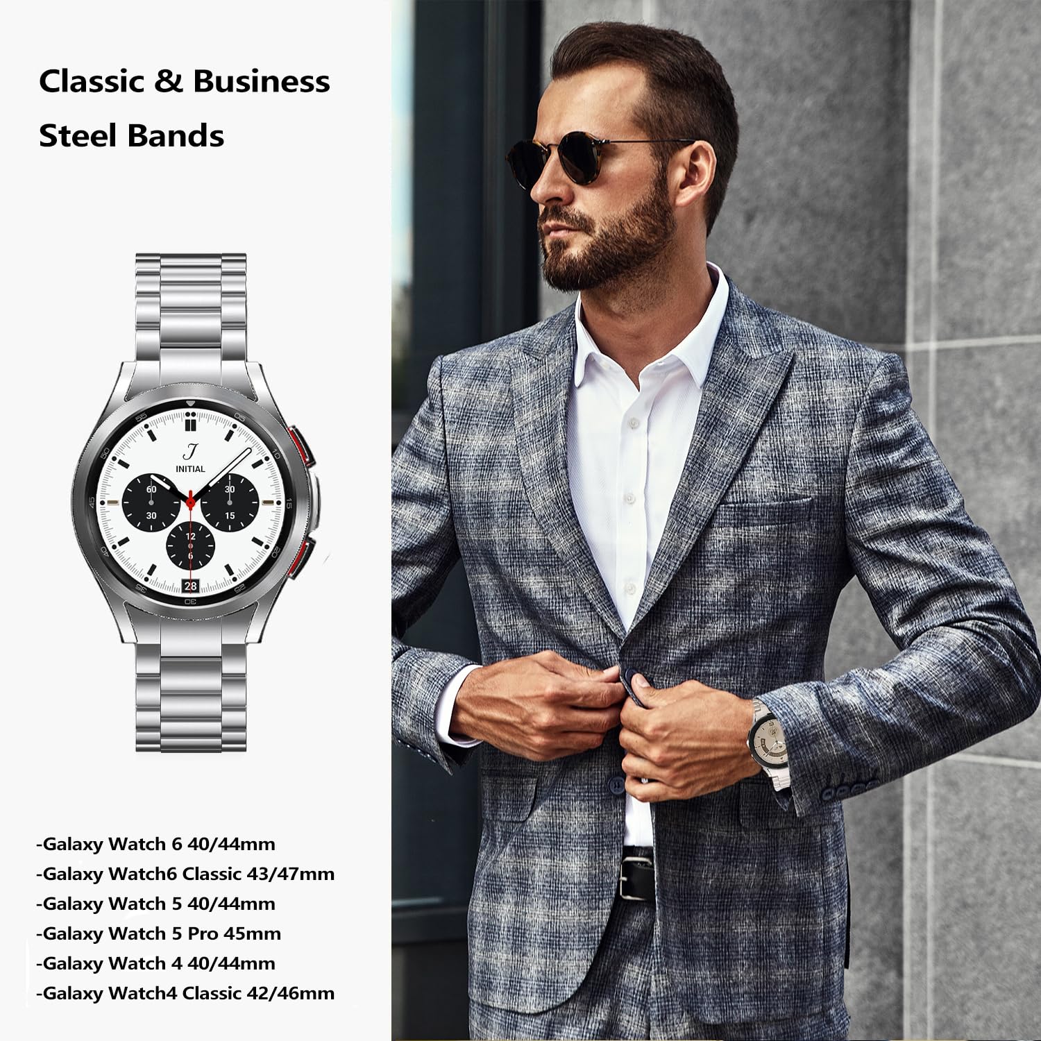 Olytop Galaxy Watch 6/4 Classic Bands 47Mm 46Mm 43Mm 42Mm, Watch 6/5/4 Band 44Mm 40Mm Gapless, No Gap Business Metal Stainless S