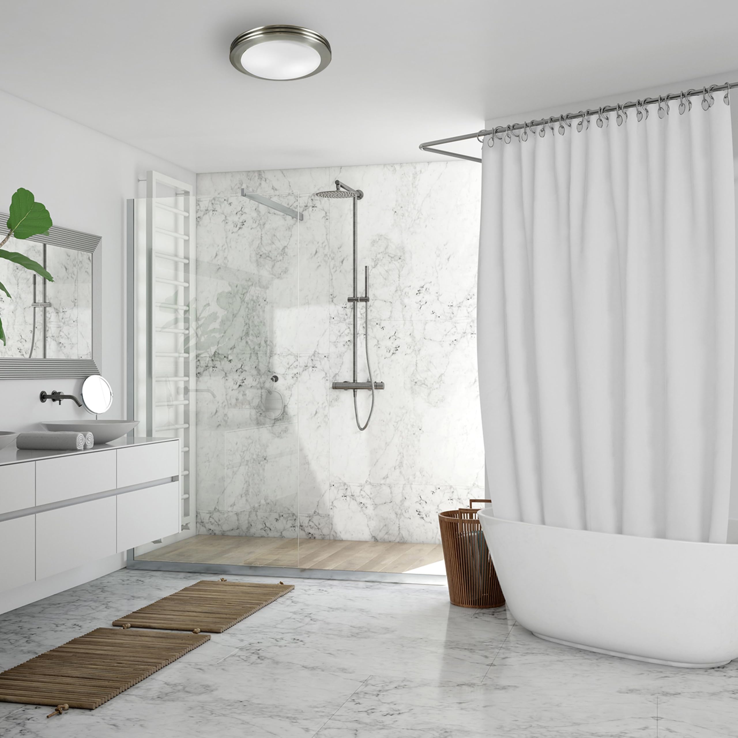 HUNTER Saturn Decorative Bathroom Exhaust Fan & Light, 80 CFM, Brushed Nickel, Model 90053z, Glass Material