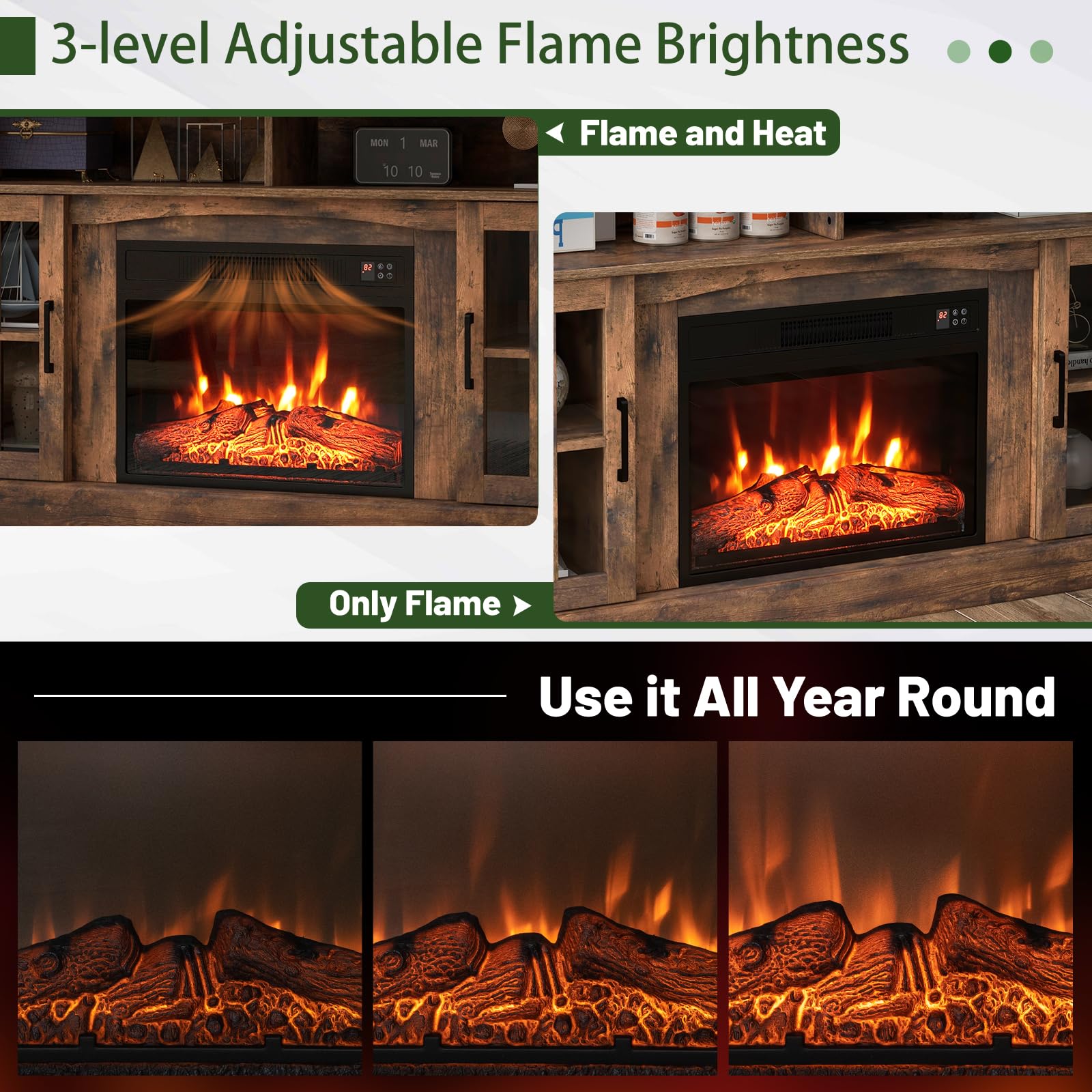 Simoe Fireplace Tv Stand With 23 Inch Fireplace, Electric Tv Console For Tvs Up To 65, Entertainment Center With 2 Cabinets & Re