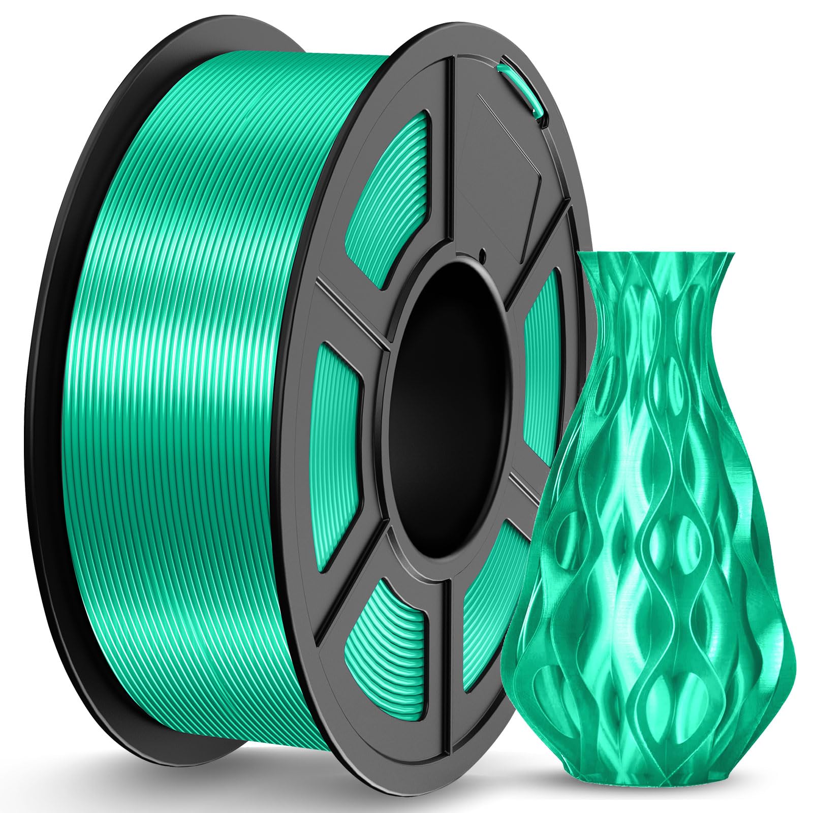 JAYO Silk PLA Filament 1.75mm Green 1.1KG, Metal-Like Shiny 3D Printer Filament Dimensional Accuracy +/- 0.02mm, 1.1kg Spool(2.4