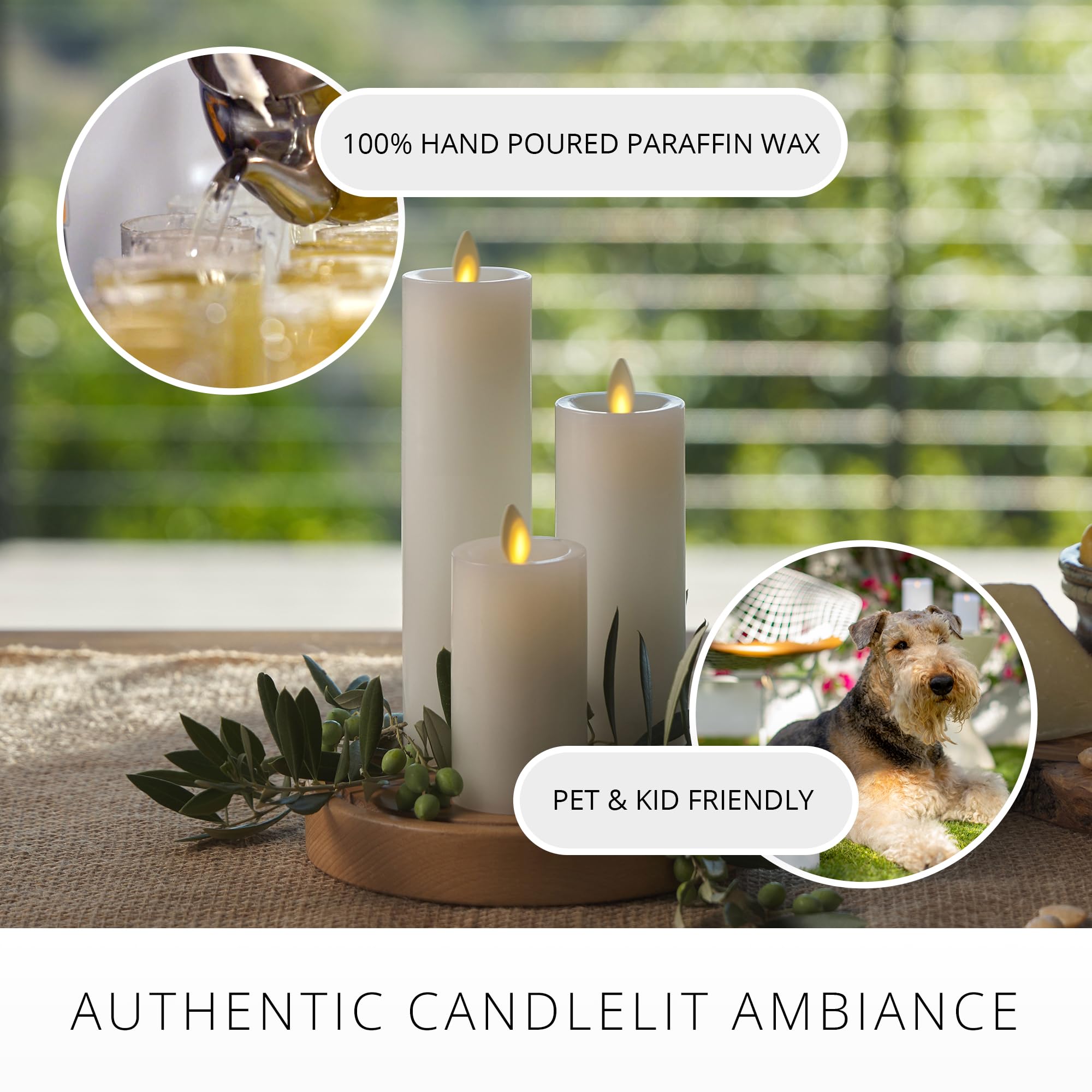 Luminara White Slim Led Pillar Realistic Artificial Moving Flame Candle Classic Slim With Recessed Top   Led Battery Operated Li