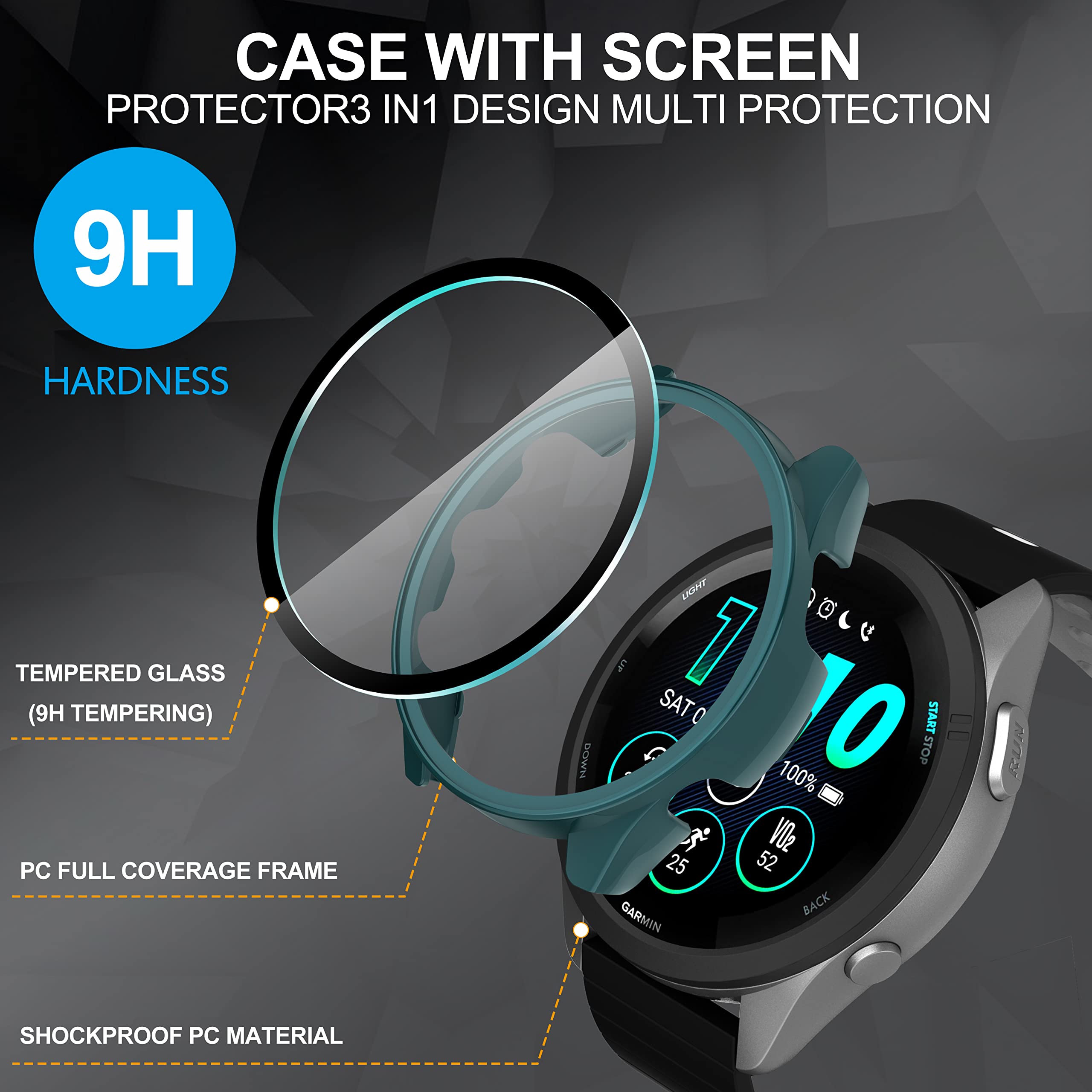 Suoman For Garmin Forerunner 265 Protector Case, For Garmin Forerunner 265 Smartwatch Ultra Thin Tempered Glass Full Coverage Ca