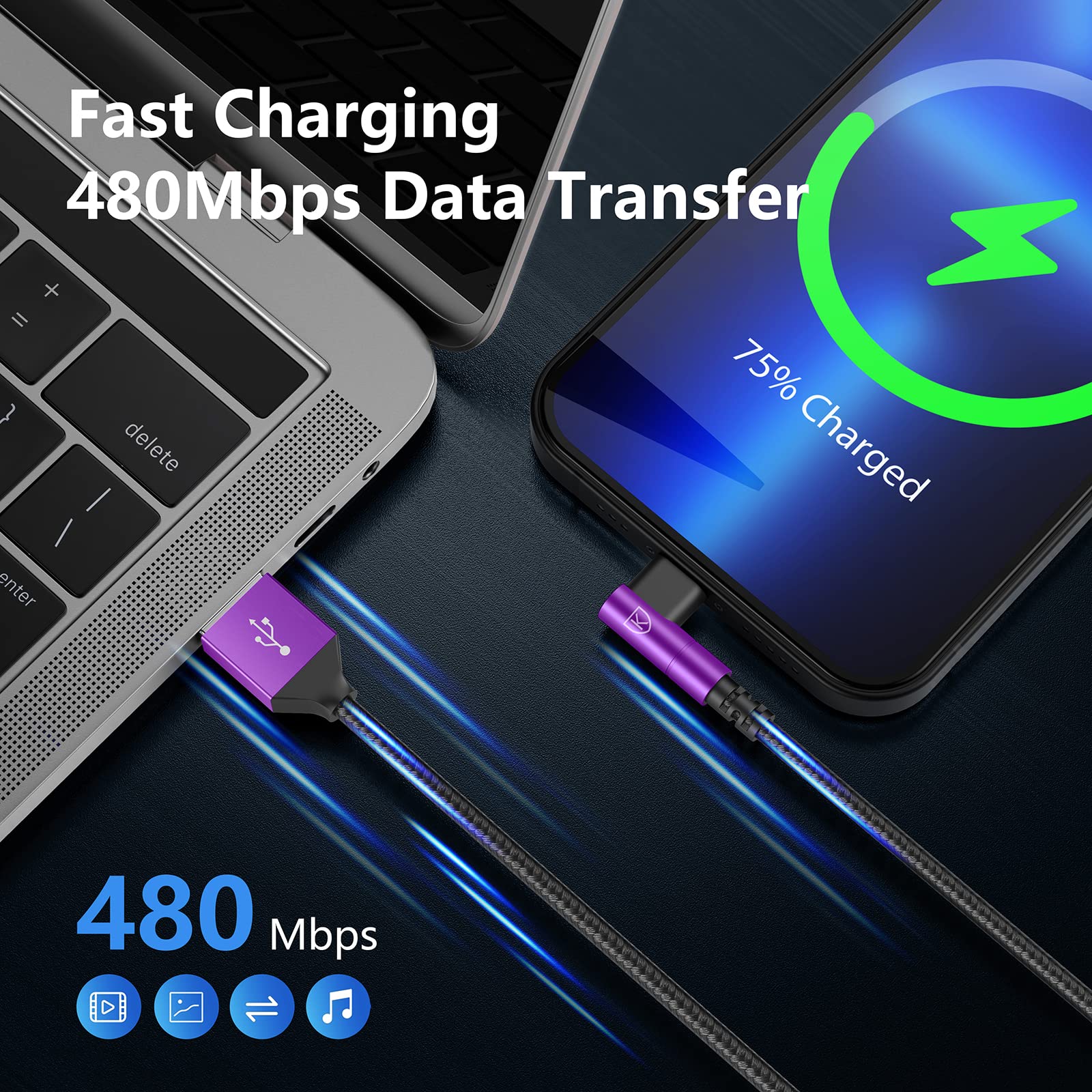 10Ft Iphone Charger Cable,3Pack 90 Degree Charging Cable, [Apple Mfi Certified] Long Lightning Cable Fast Charging Cord Compatible For Iphone 14/13/12/11/Pro/Max/Mini/X/Plus/8/7/6/Plus/   Purple