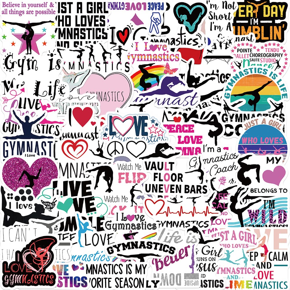 52Pcs Gymnastics Stickers,Water Bottles Laptop Car Decal   Perfect Gymnastics Gifts For Girls And Teenagers