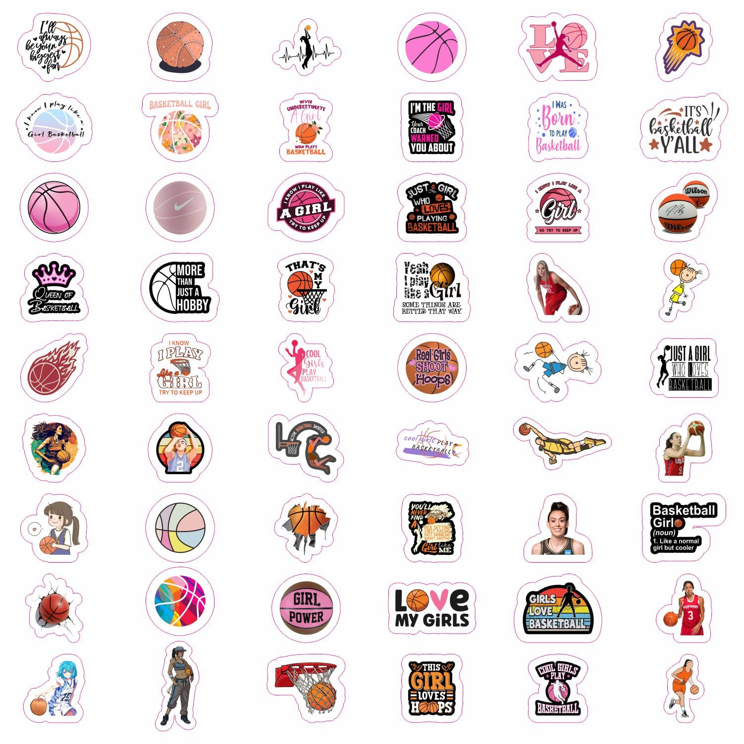 100Pcs Basketball Stickers For Girls For Water Bottle And Laptop   Basketball Party Favors & Decorations, Waterproof Vinyl Decal