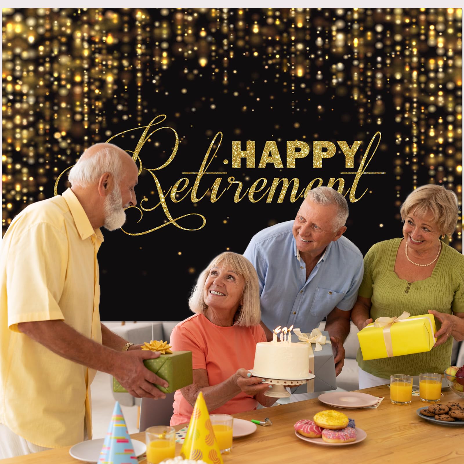 Avezano 7X5Ft Happy Retirement Backdrop Black And Gold Glitter Retirement Photo Background Retirement Party Decorations Glitter Retirement Banner Party Supplies Photo Prop