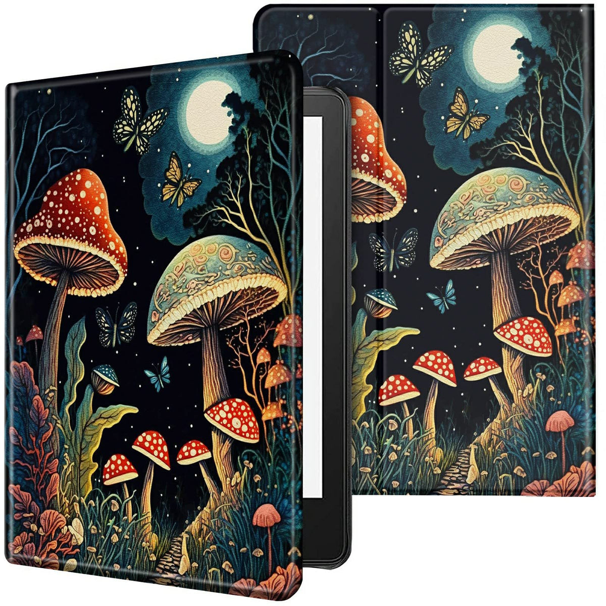Cgfghhuy Kindle Paperwhite Case 6 Inch 10Th Gen 2018, Mushroom Butterflies Moon, Pu Leather, Adjustable Stand, Auto Wake Sleep,
