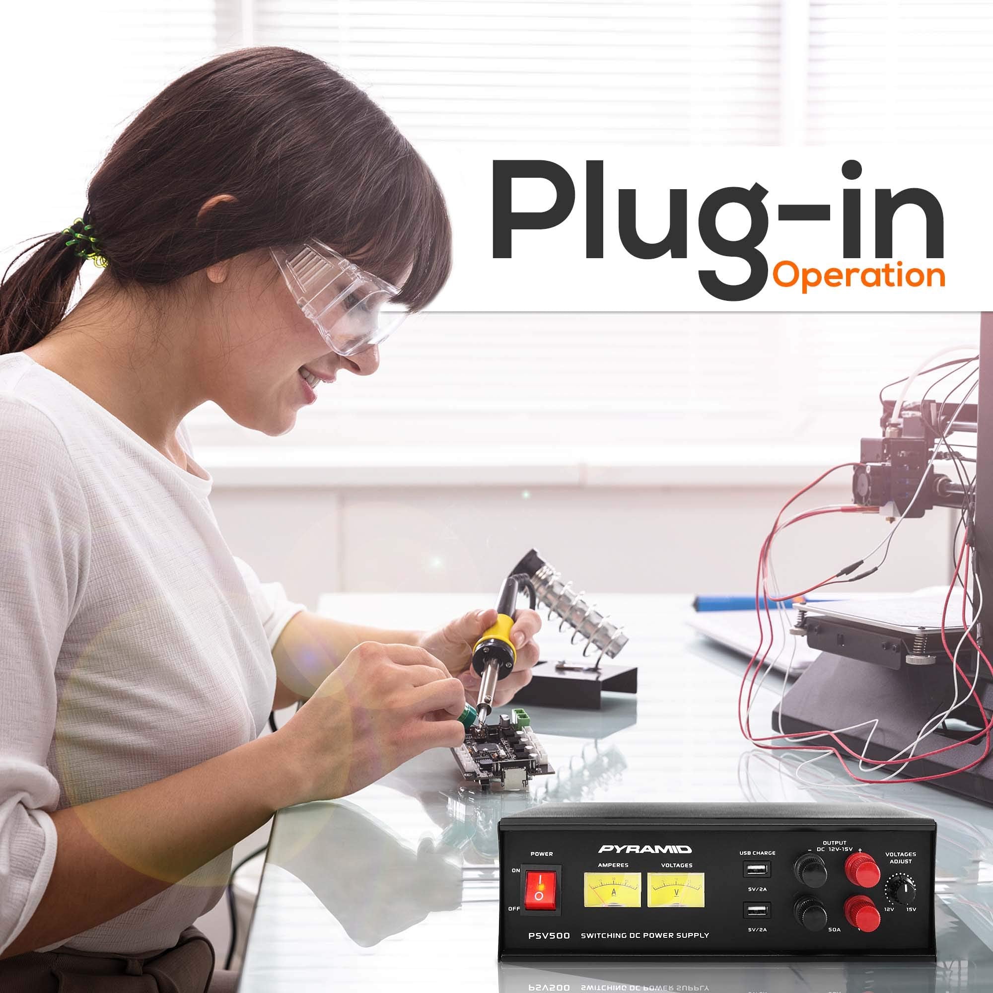 Pyramid Psv500 Universal Compact 50 Amp Adjustable 12 To 15 Volts Output Home Bench Power Converter Supply, With 2 Usb Ports And