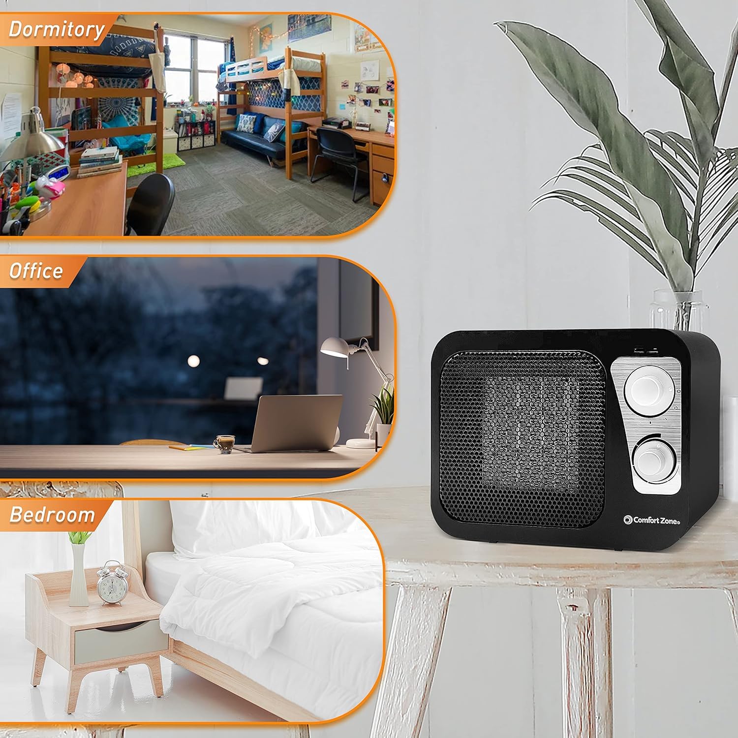 Comfort Zone Electric Retro Design Ceramic Space Heater, Adjustable Thermostat, 2 Heat Settings, Overheat Protection, Safety Tip