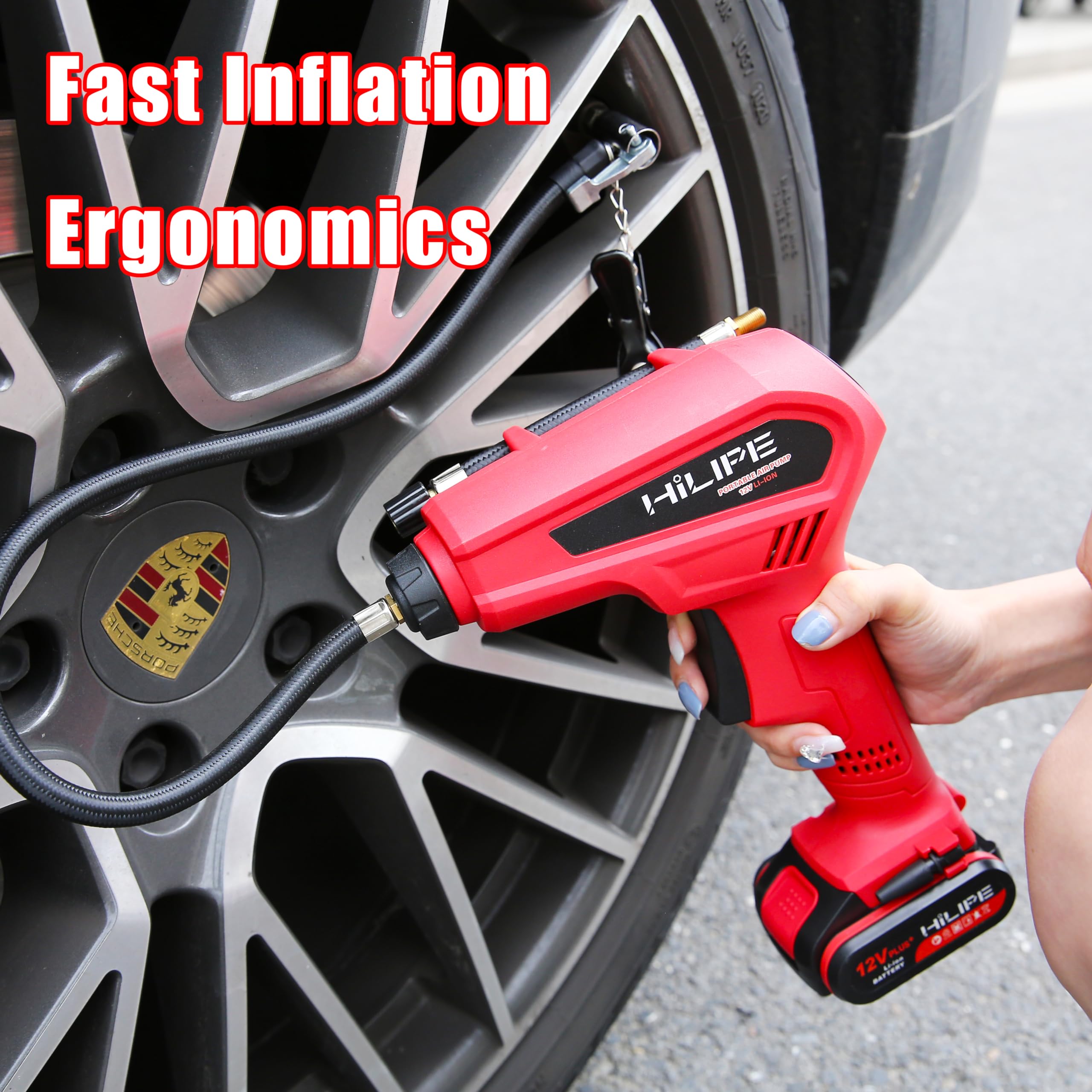 Hilipe Cordless Tire Inflator Portable Air Compressor With Battery And Charger,12V Lithium Battery Car Air Pump, Auto Air Pump W